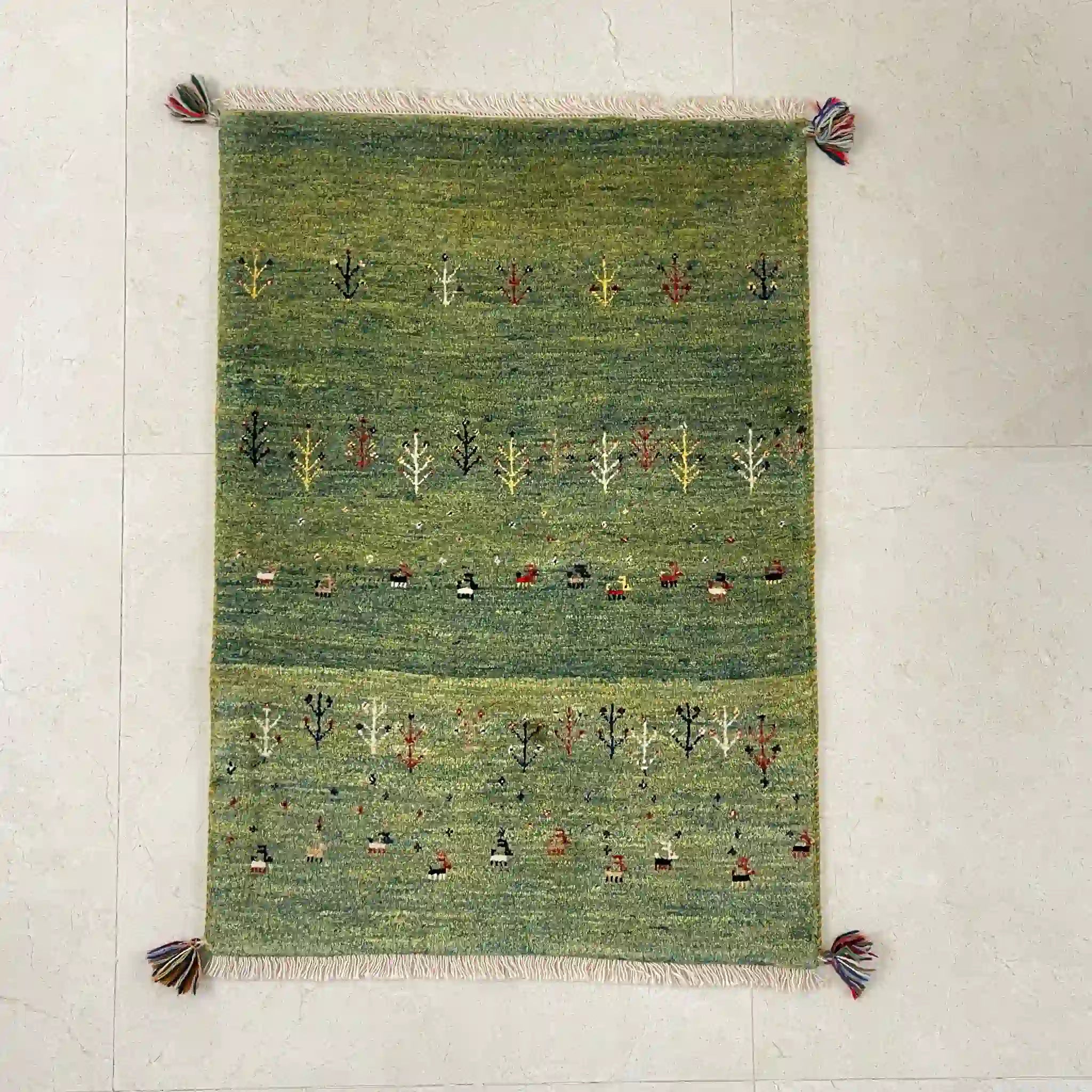 【絨毯/ラグ/ペルシャ絨毯】 ギャッベ 110×75 シラーズ産 ウール ペルシャ 手織り /草木染め