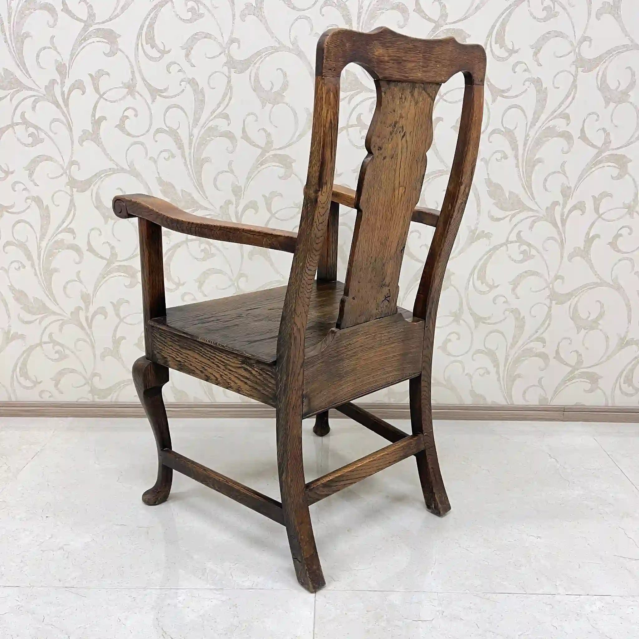 【アンティーク】 アンティーク ホールチェア / クイーンアン様式 / オーク材 / イギリス / アームレスト