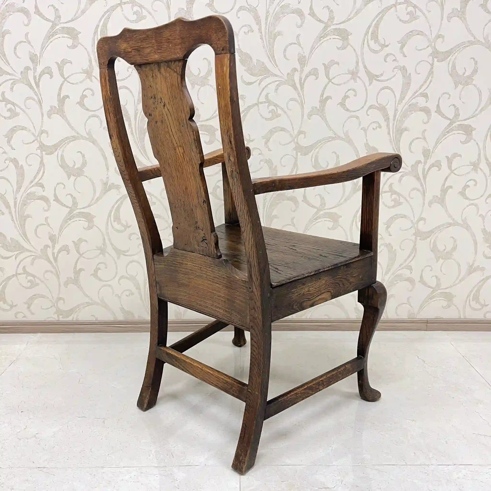 【アンティーク】 アンティーク ホールチェア / クイーンアン様式 / オーク材 / イギリス / アームレスト