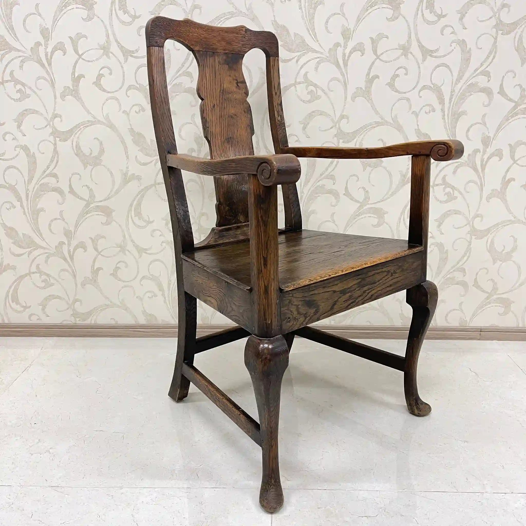 【アンティーク】 アンティーク ホールチェア / クイーンアン様式 / オーク材 / イギリス / アームレスト