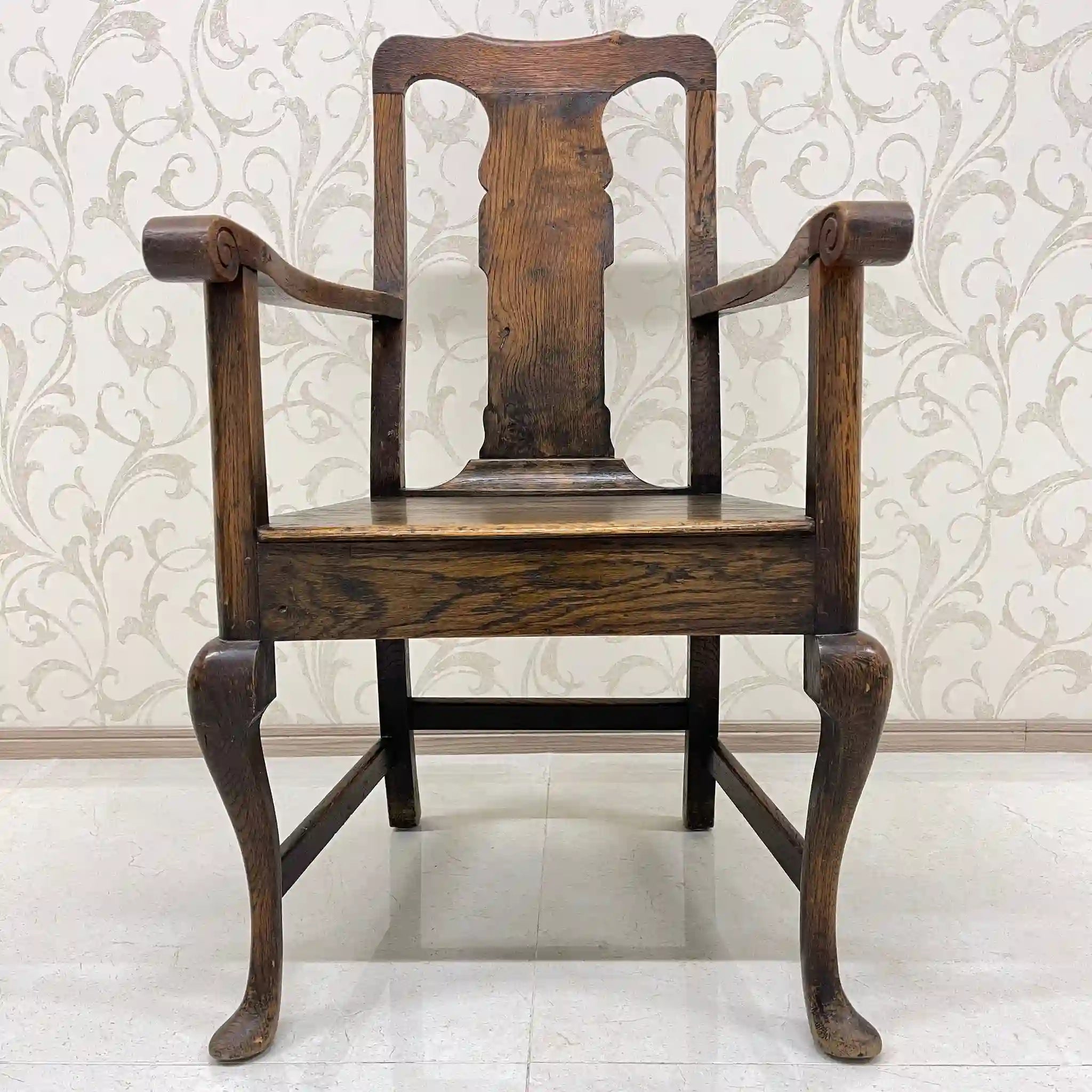 【アンティーク】 アンティーク ホールチェア / クイーンアン様式 / オーク材 / イギリス / アームレスト
