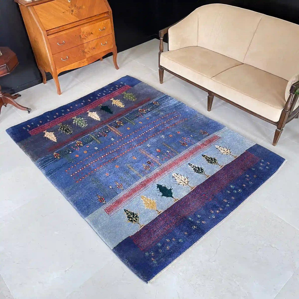ギャッベ 202cm×153cm / ウール / イラン / 手織り / 草木染め / [絨毯