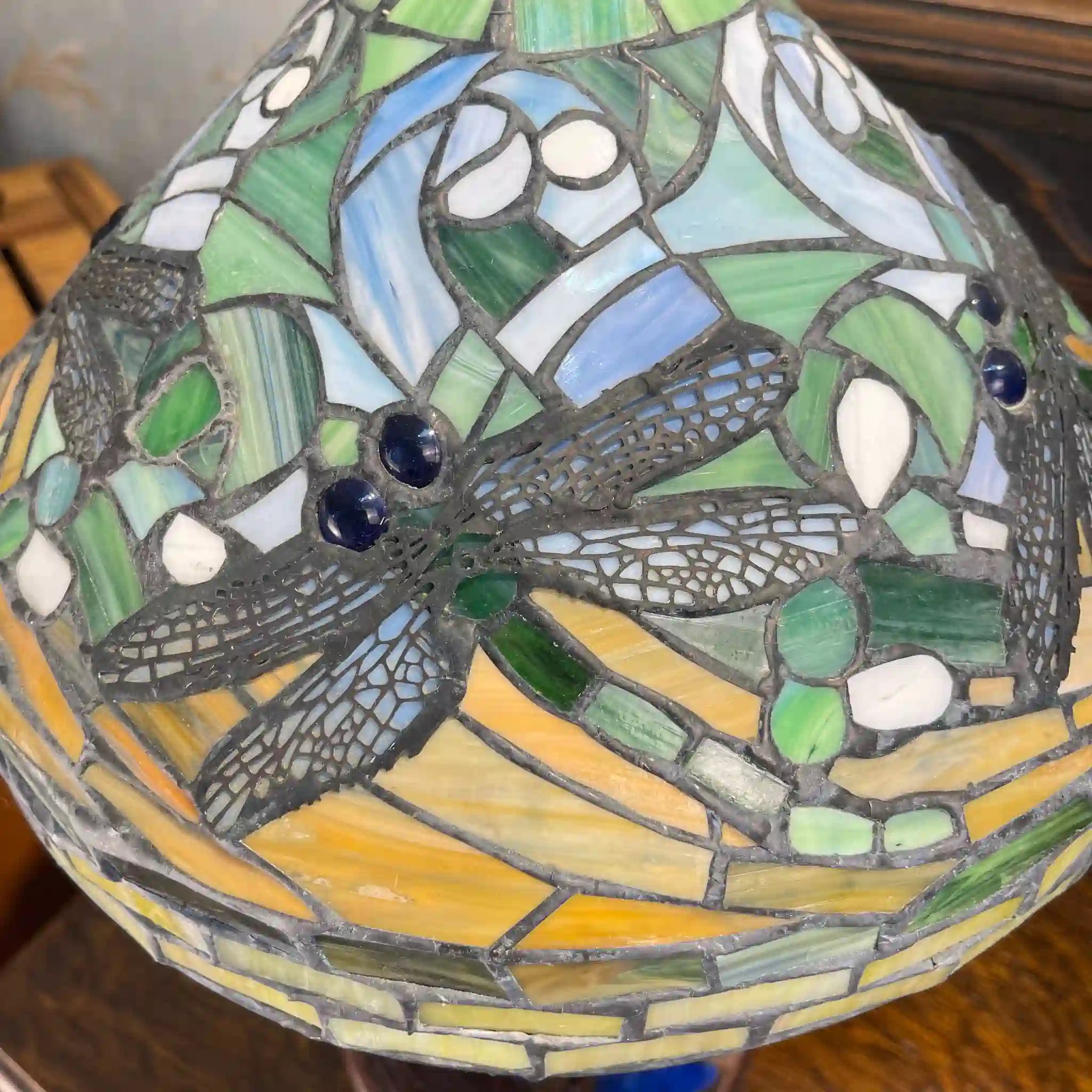 Vintage Table Lamp / 1990s (Estimated) / Glass / Japan / Dragonfly Motif