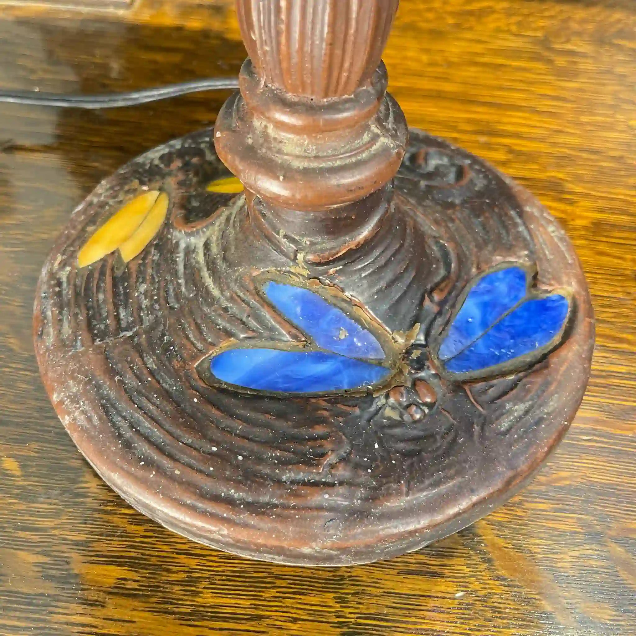 Vintage Table Lamp / 1990s (Estimated) / Glass / Japan / Dragonfly Motif