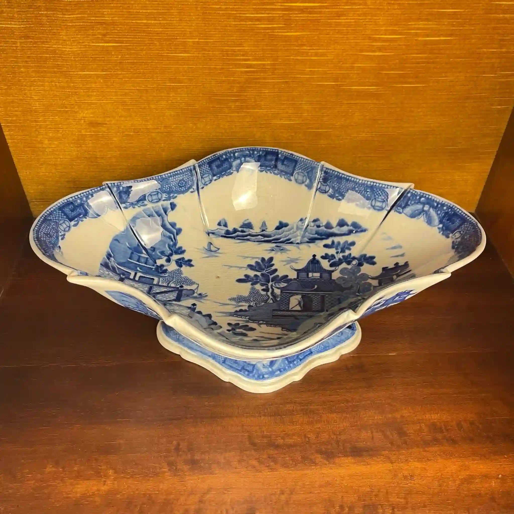 【アンティーク】デボニア型皿 ブルーイタリアン ブルーウィローパターン フルーテッド SPODE(スポード) /  1800年頃 イギリス