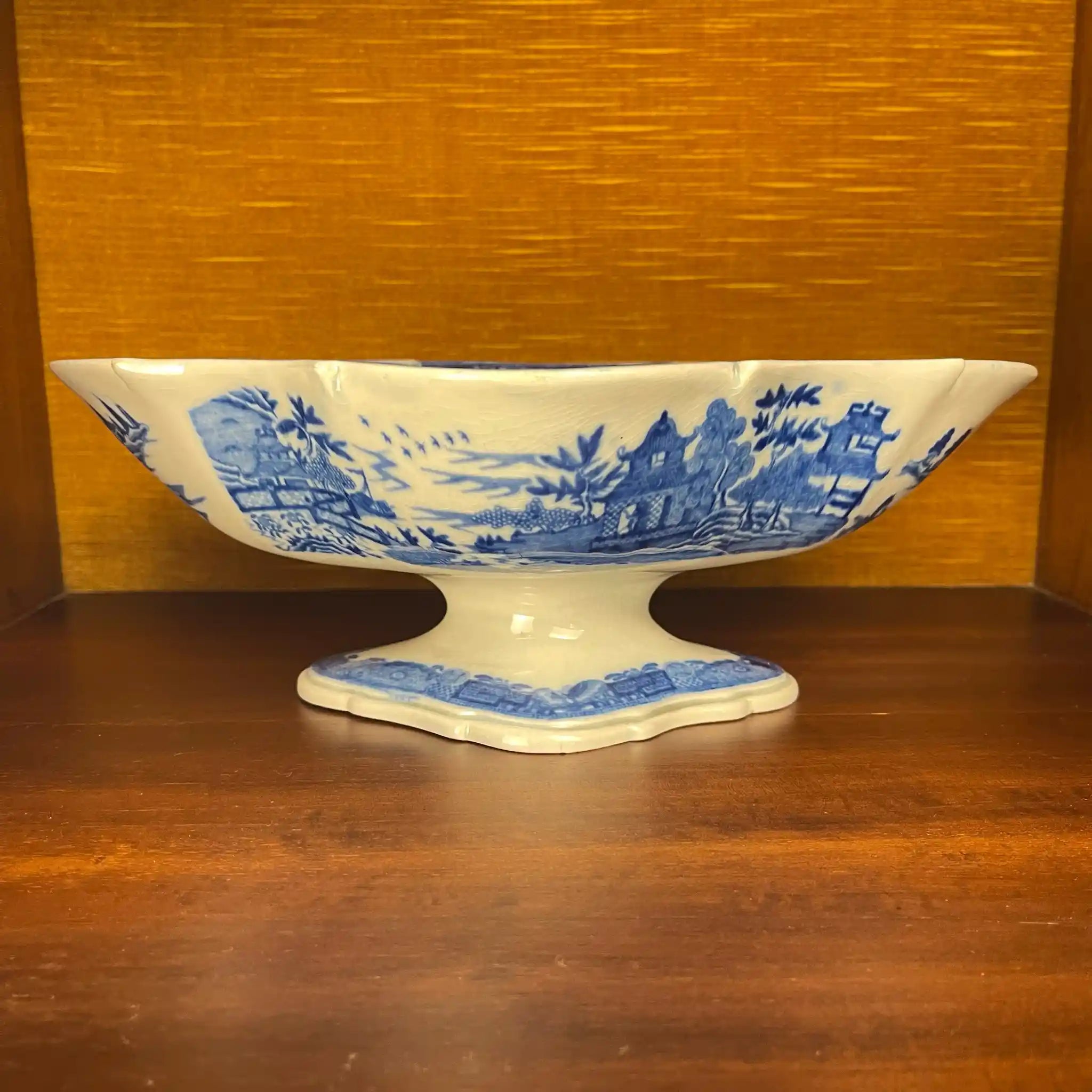 【アンティーク】デボニア型皿 ブルーイタリアン ブルーウィローパターン フルーテッド SPODE(スポード) /  1800年頃 イギリス