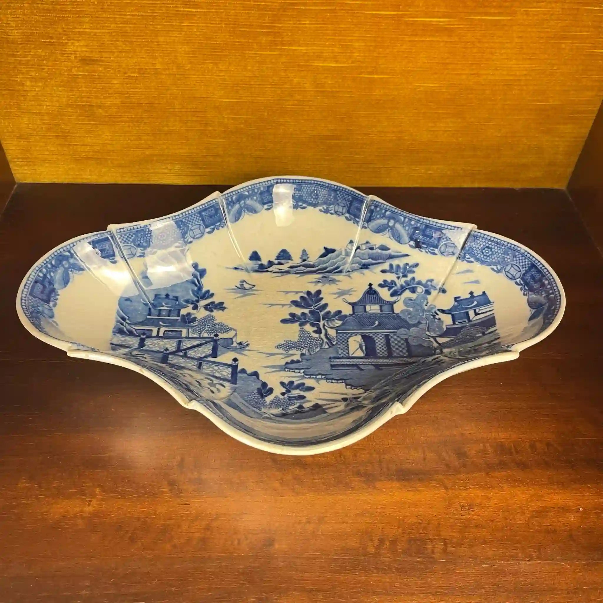 【アンティーク】デボニア型皿 ブルーイタリアン ブルーウィローパターン フルーテッド SPODE(スポード) /  1800年頃 イギリス