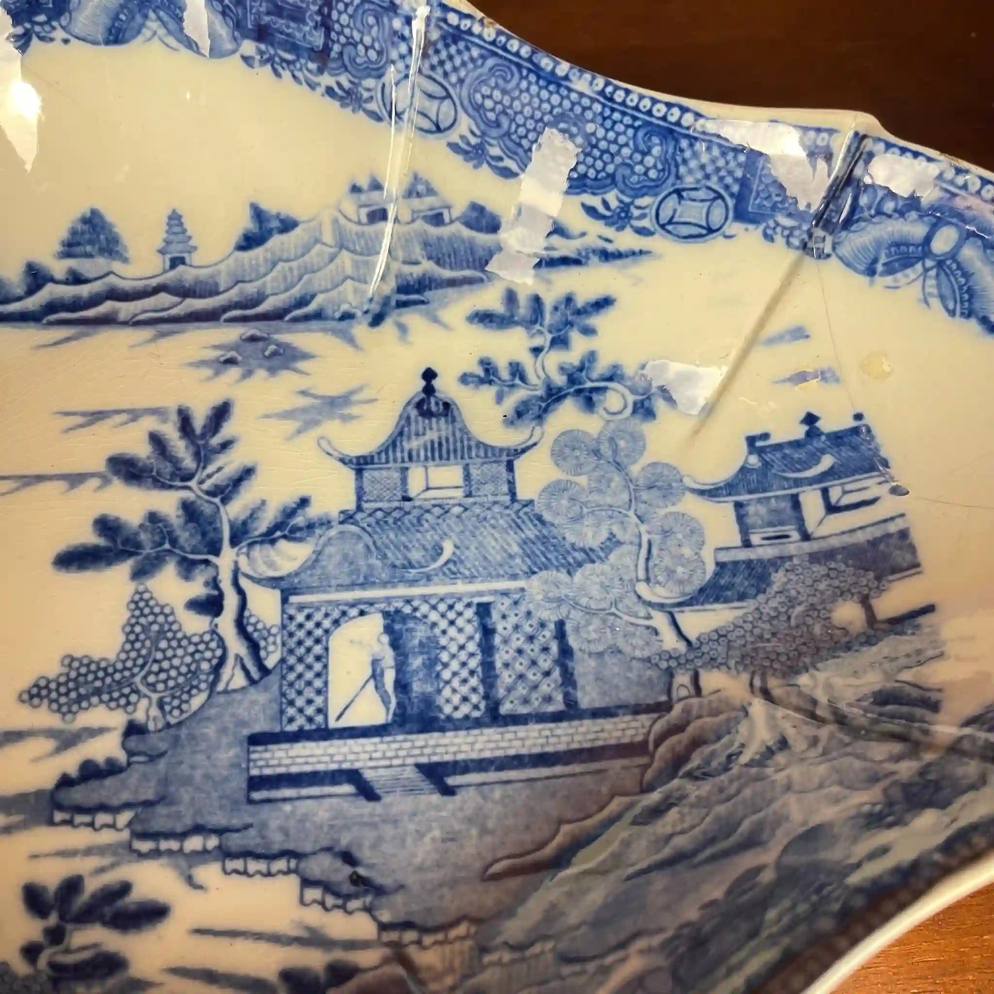 Antique Devonian Plate (Dish) by Spode, Blue Italian, Blue Willow Pattern, Fluted, 19th Century 