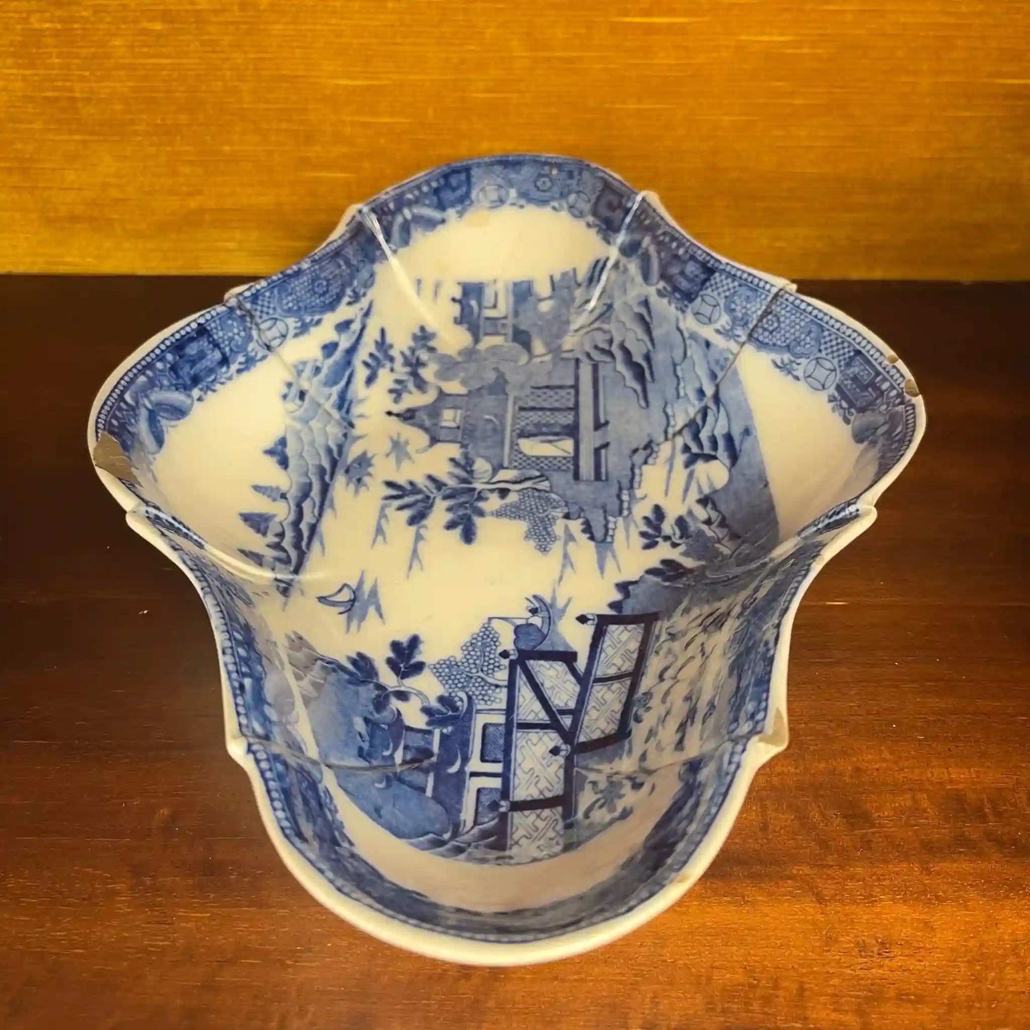 Antique Devonian Plate (Dish) by Spode, Blue Italian, Blue Willow Pattern, Fluted, 19th Century 