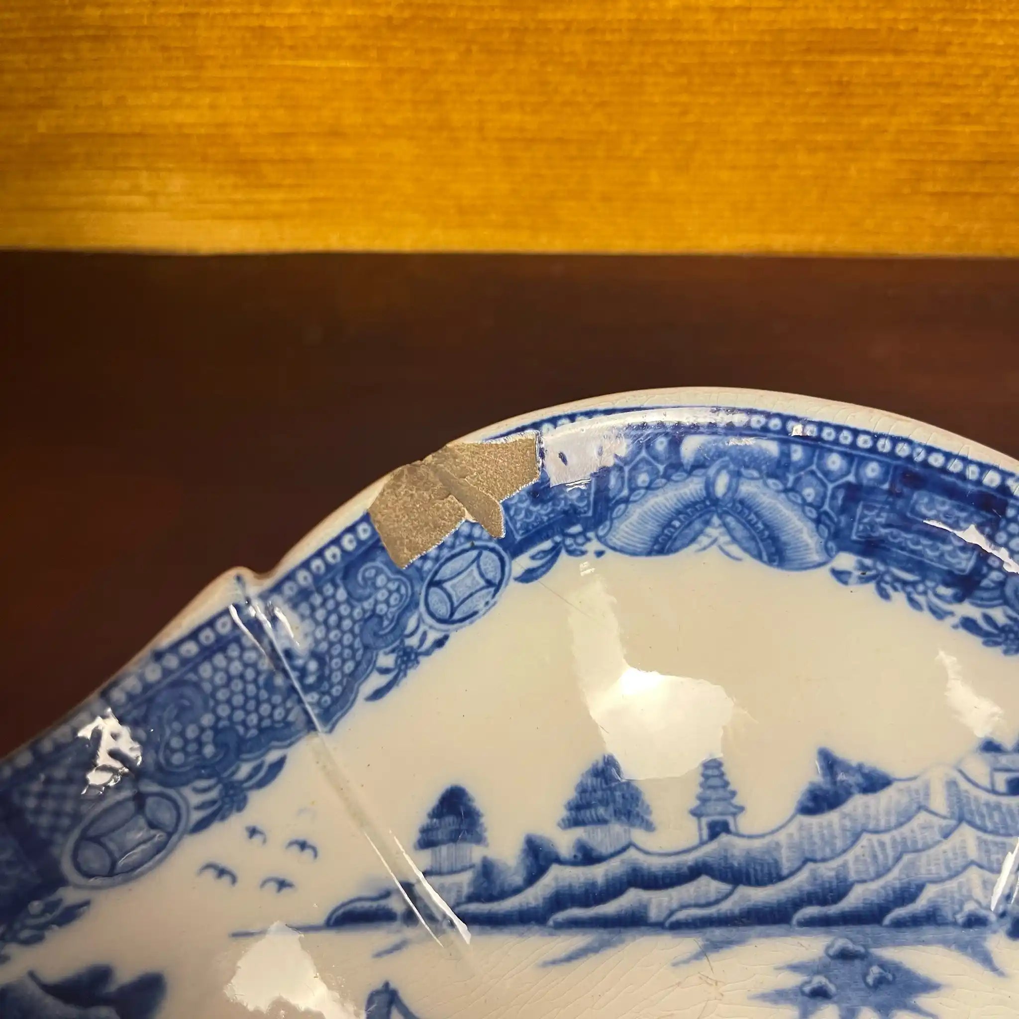 Antique Devonian Plate (Dish) by Spode, Blue Italian, Blue Willow Pattern, Fluted, 19th Century 