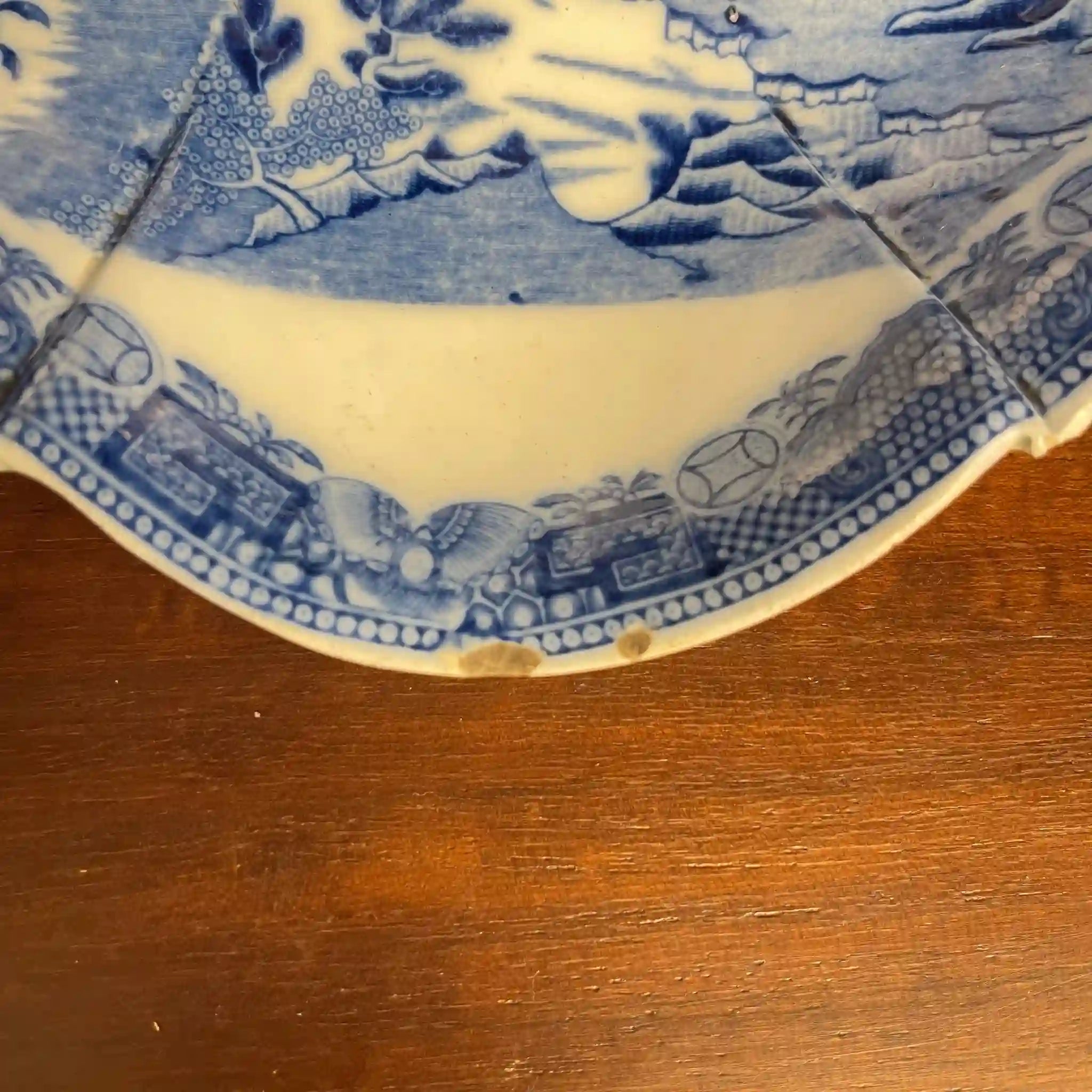 Antique Devonian Plate (Dish) by Spode, Blue Italian, Blue Willow Pattern, Fluted, 19th Century 