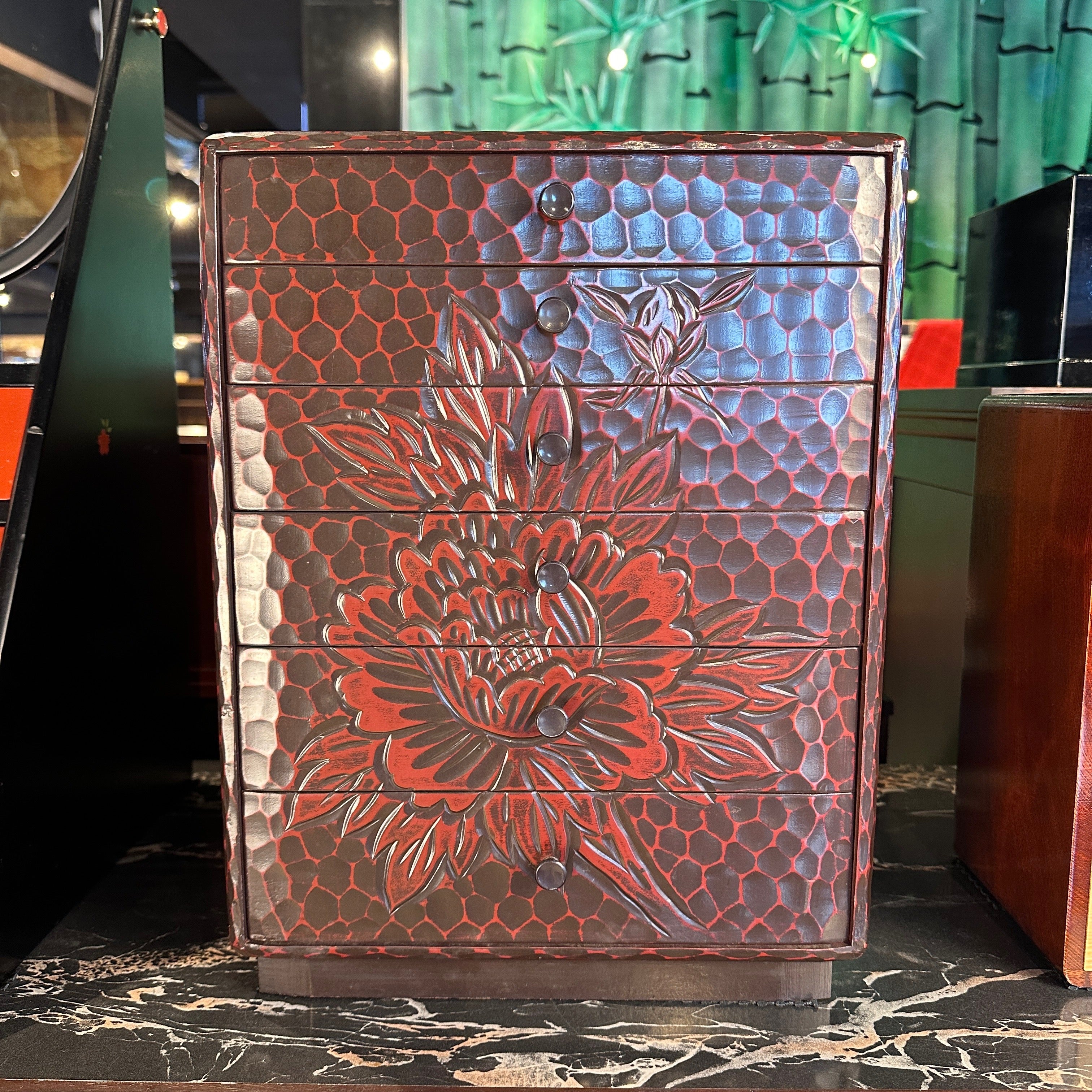 【骨董品】鎌倉彫り　ミニチェスト 6段