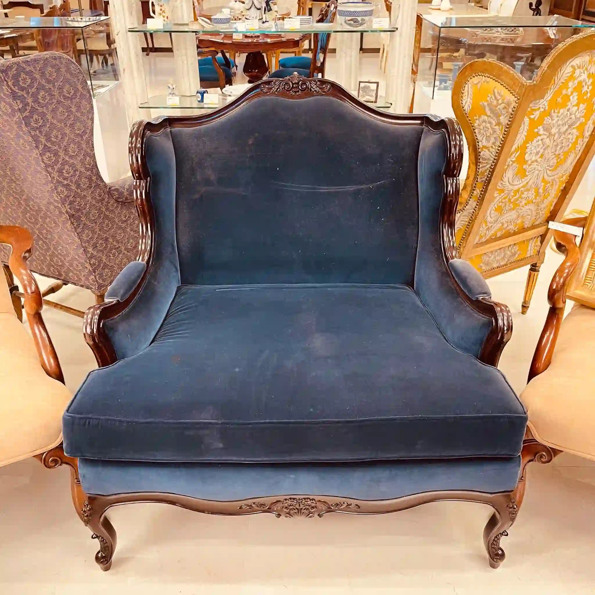Antique Wing Sofa, 1-Seater, Decca Mahogany, Directly Imported from the UK