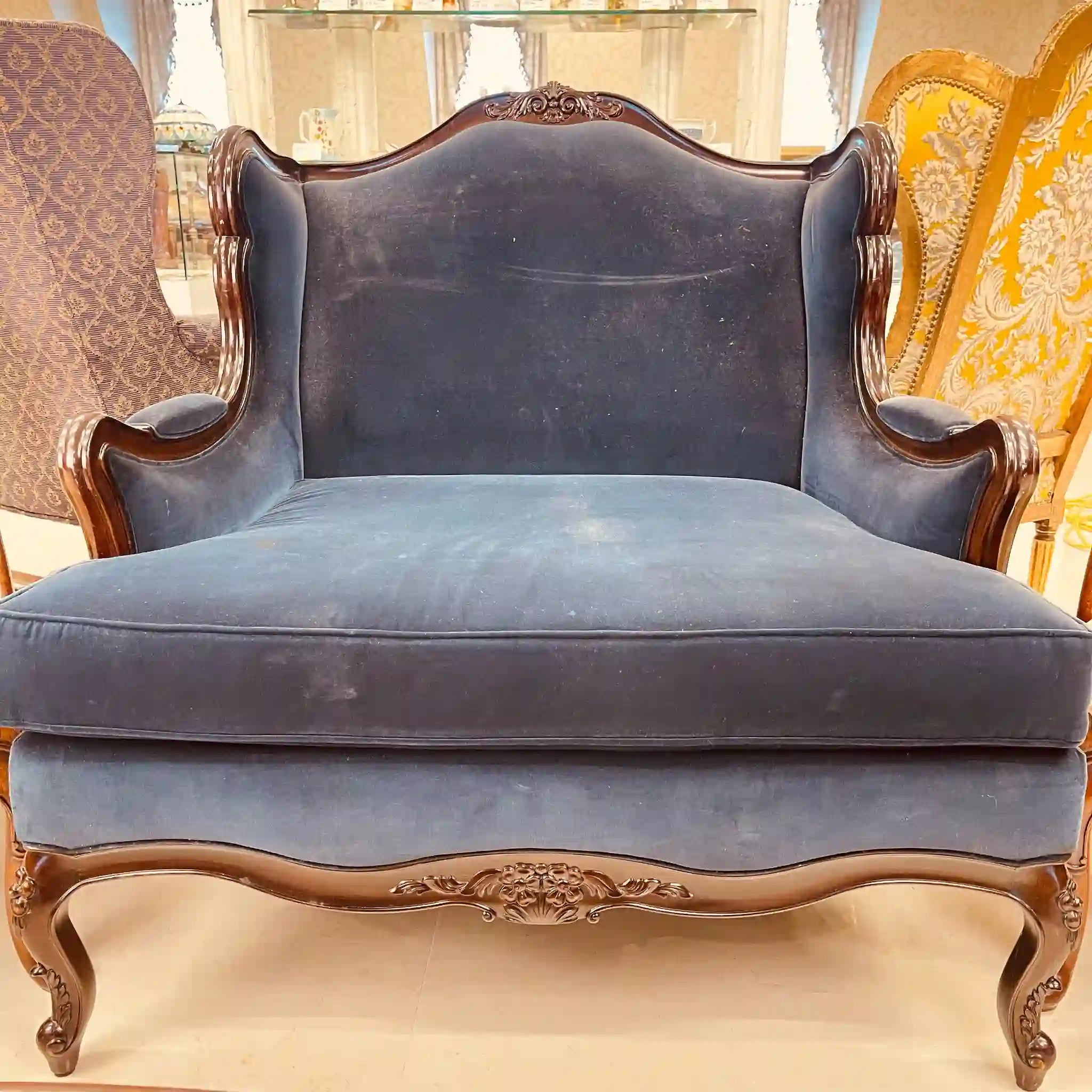 Antique Wing Sofa, 1-Seater, Decca Mahogany, Directly Imported from the UK