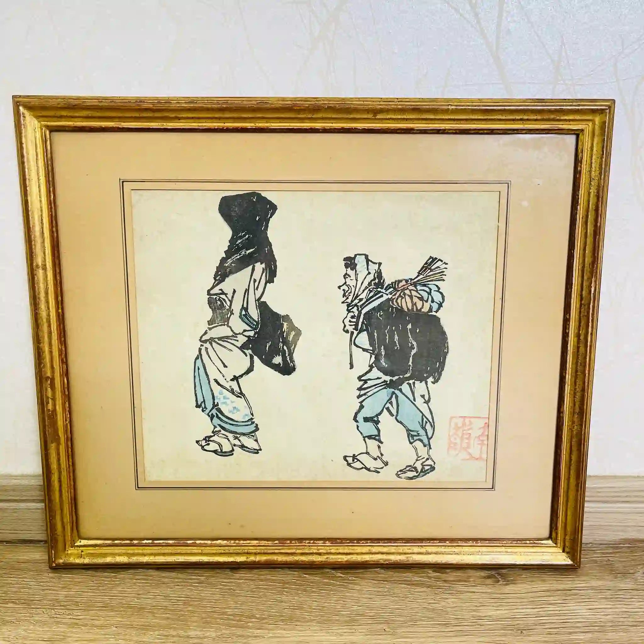 【アンティーク】 木版画「酉の市買物図」 / 鈴木南嶺作 / 江戸時代後期