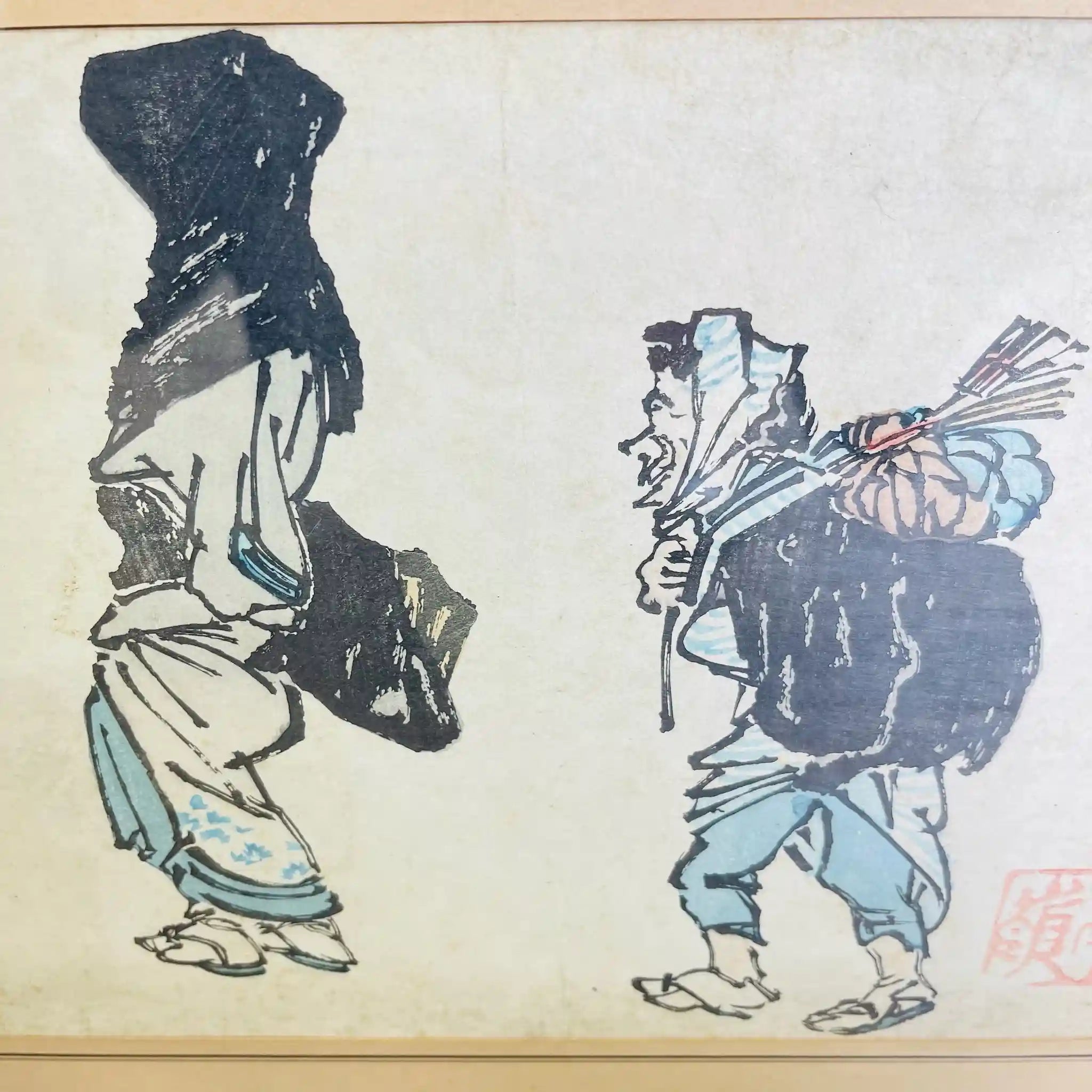 【アンティーク】 木版画「酉の市買物図」 / 鈴木南嶺作 / 江戸時代後期
