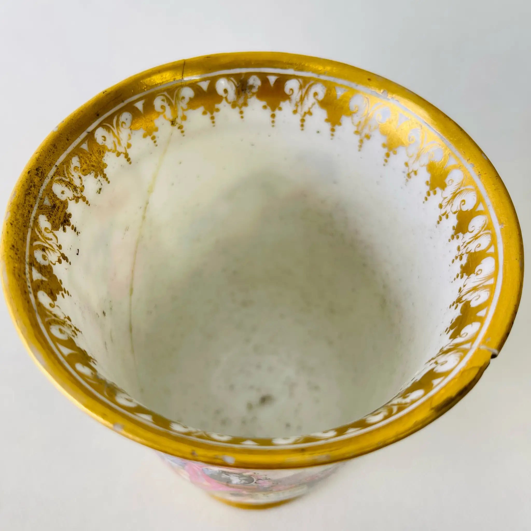 【アンティーク】 台座付き花瓶 アムール・ランフトベッヒャー / 19世紀 / 磁器 / フランス / 多色刷り 金彩エナメル リペア跡あり