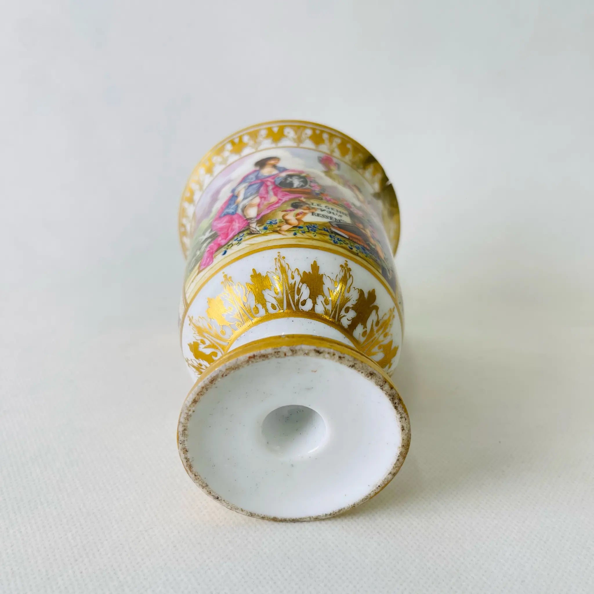 【アンティーク】 台座付き花瓶 アムール・ランフトベッヒャー / 19世紀 / 磁器 / フランス / 多色刷り 金彩エナメル リペア跡あり