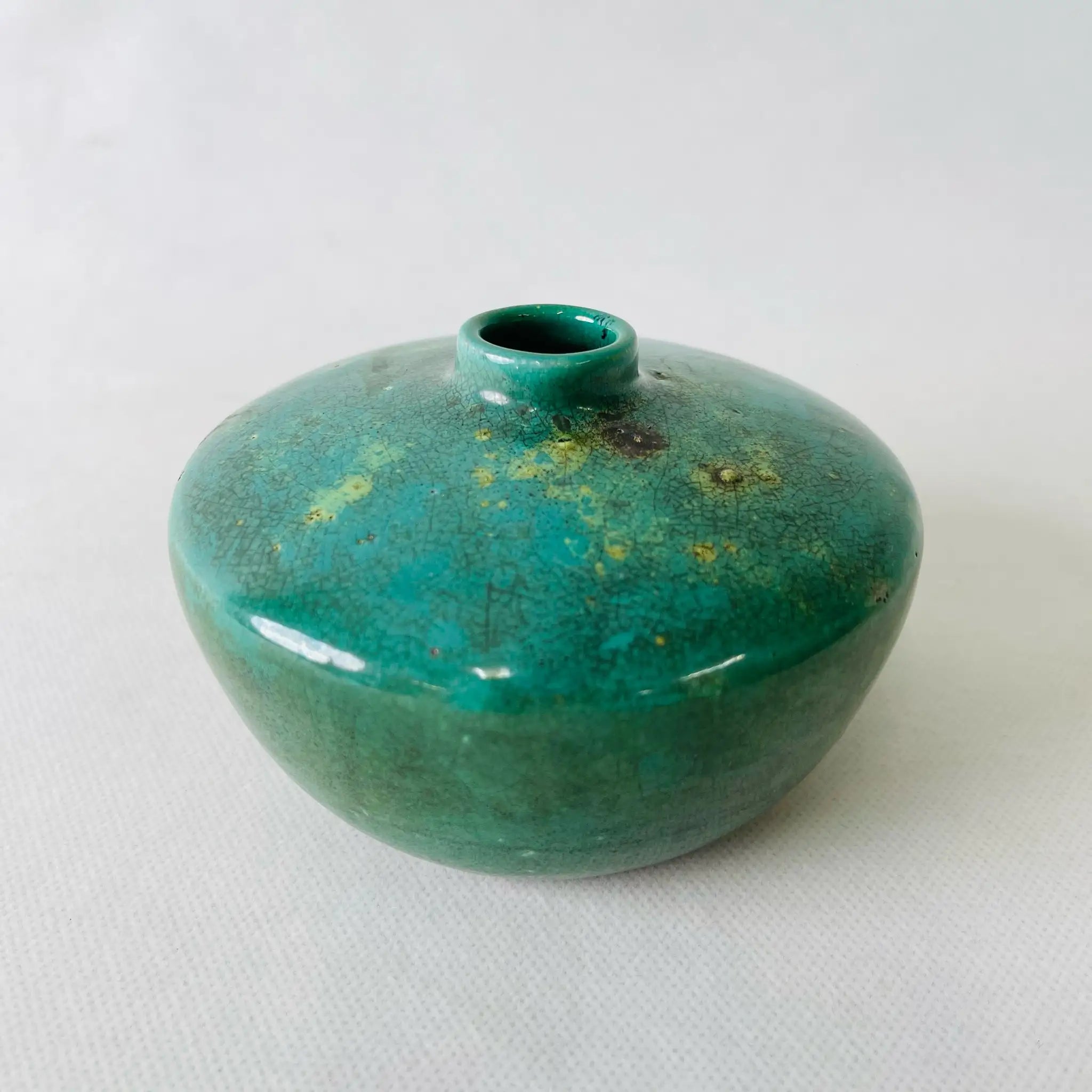 【アンティーク】 小花瓶 「緑釉徳利」 ボルドー陶器 / 小杉焼 / 陶器 / 緑釉塗布