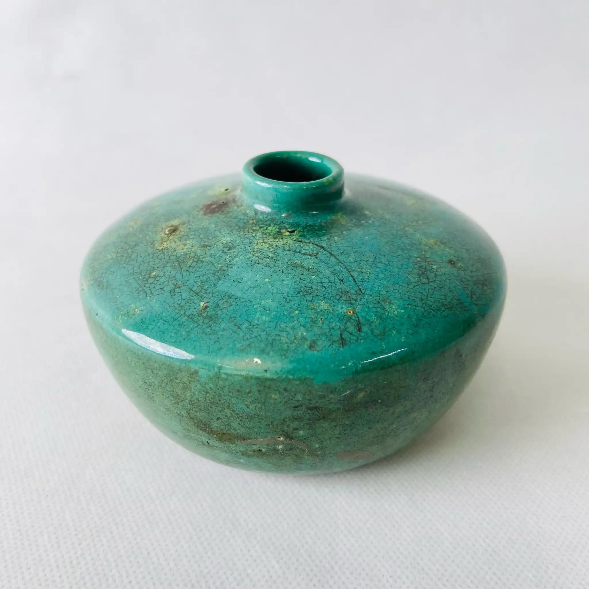 【アンティーク】 小花瓶 「緑釉徳利」 ボルドー陶器 / 小杉焼 / 陶器 / 緑釉塗布
