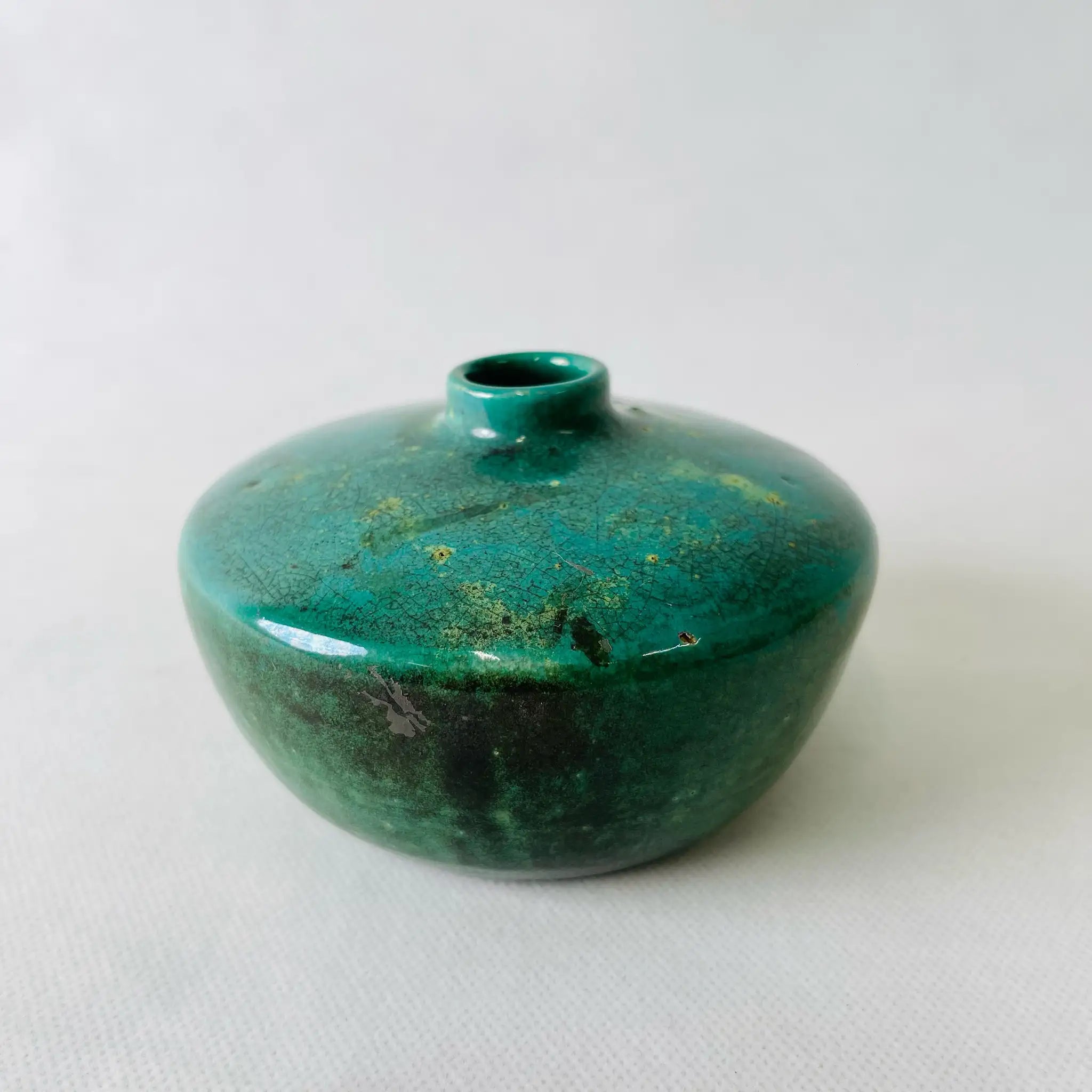 【アンティーク】 小花瓶 「緑釉徳利」 ボルドー陶器 / 小杉焼 / 陶器 / 緑釉塗布