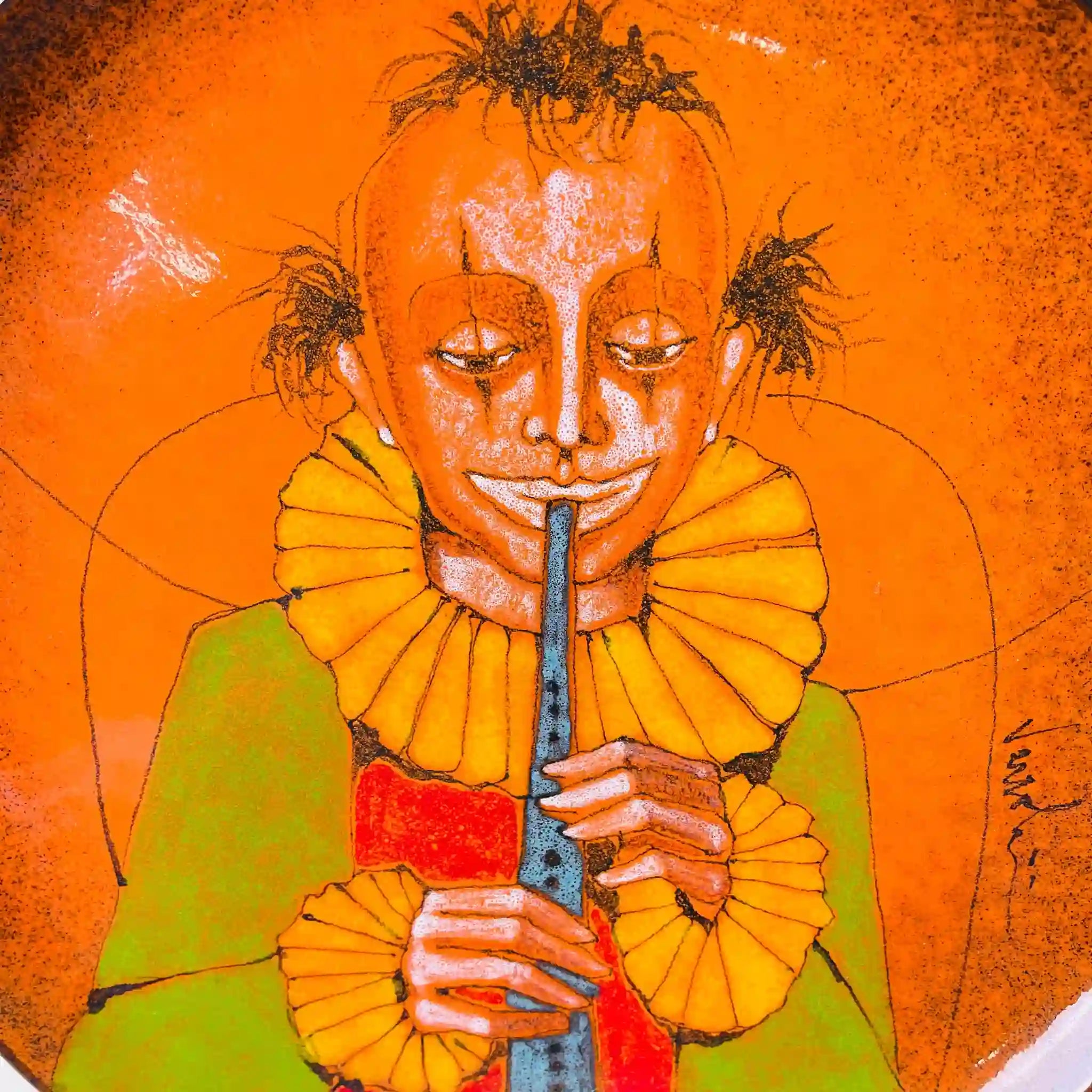 【ビンテージ】 台座付きプレート(飾り皿) / Verzolini(ヴェルゾリーニ) / ピエロ / 陶器 / イタリア / マヨルカ焼き