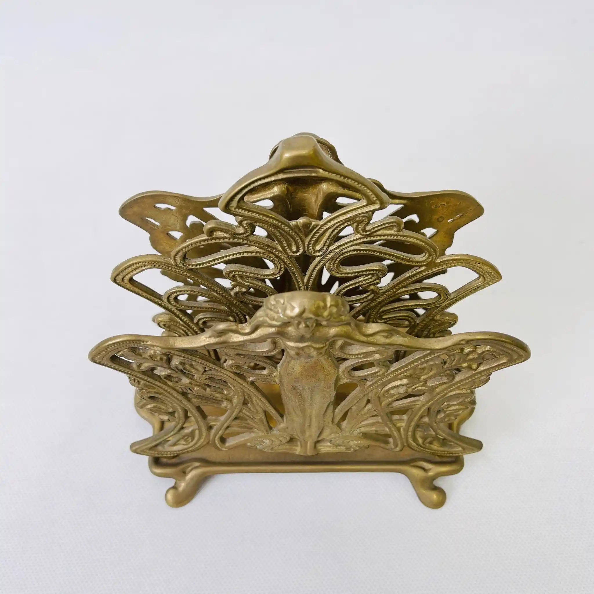Vintage Napkin Stand / Brass / Italian / Art Nouveau Style