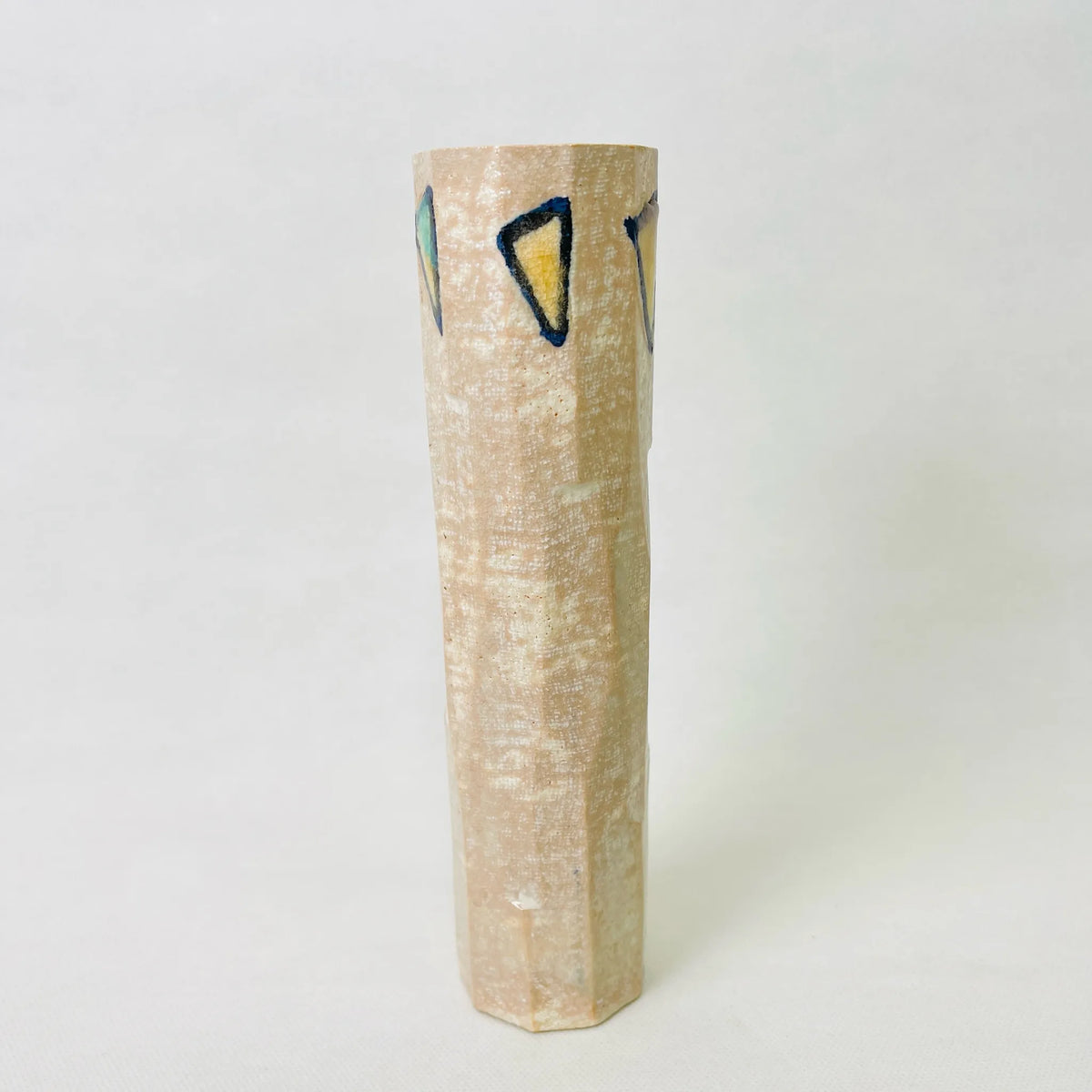 铃木青/花瓶/日本/釉布，筒型花器，多角花底座，几何图案，生产/[古董