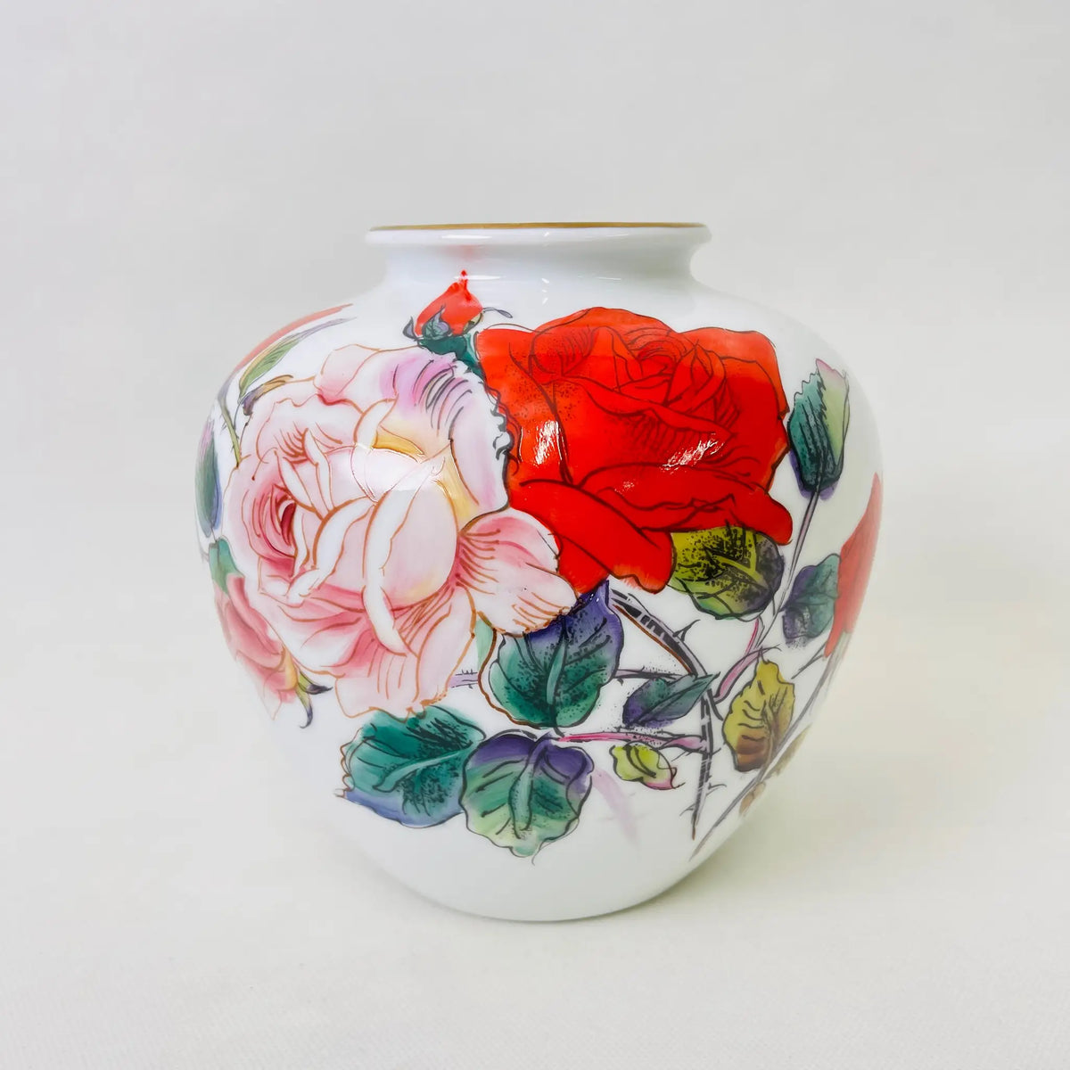 Noritake /花瓶/可爱玫瑰/ 1955年~ /陶器/日本/玫瑰图案，白瓷，牡丹