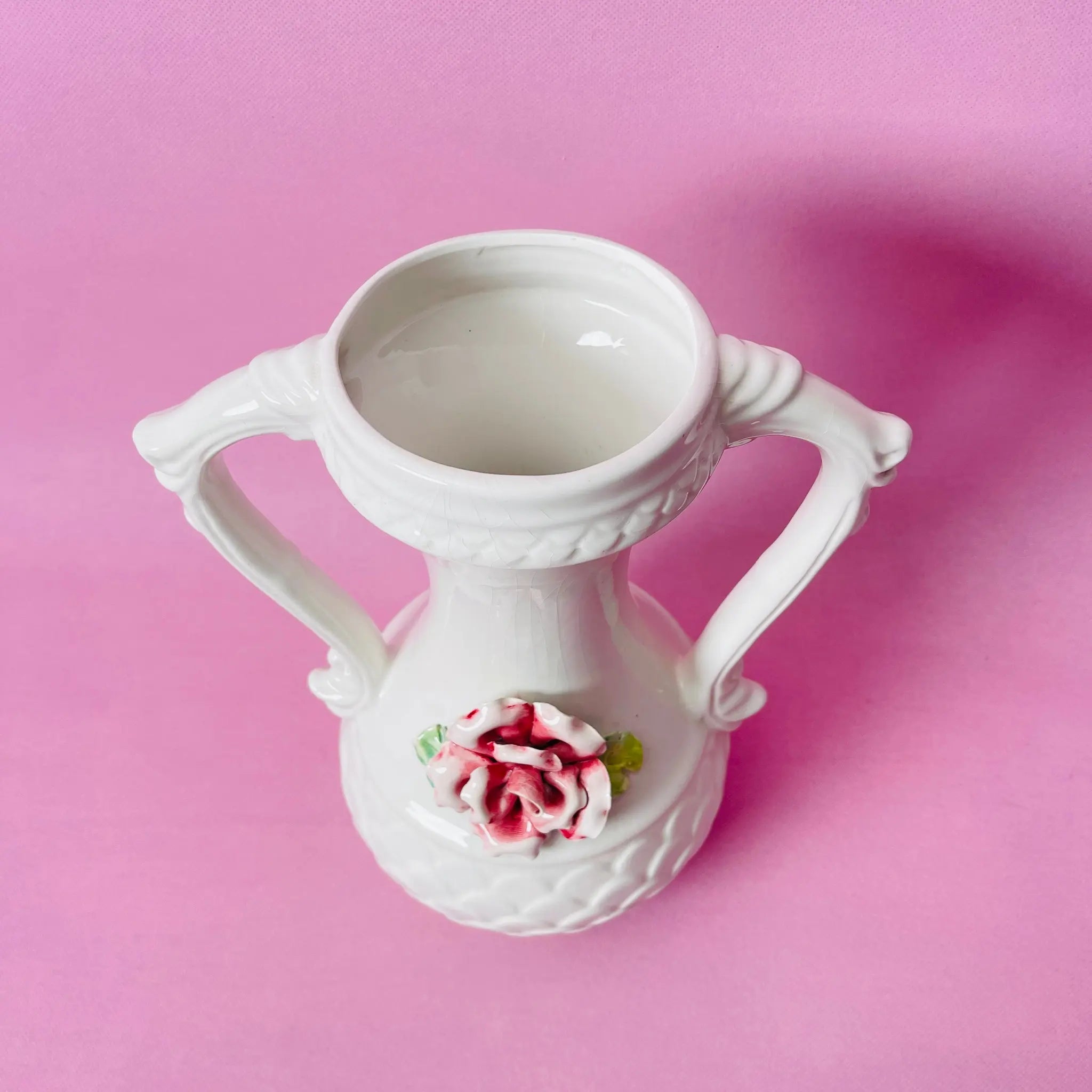 【リユース】 フラワーベース / Capodimonte(カポディモンテ) / 陶器 / イタリア / エンボス加工