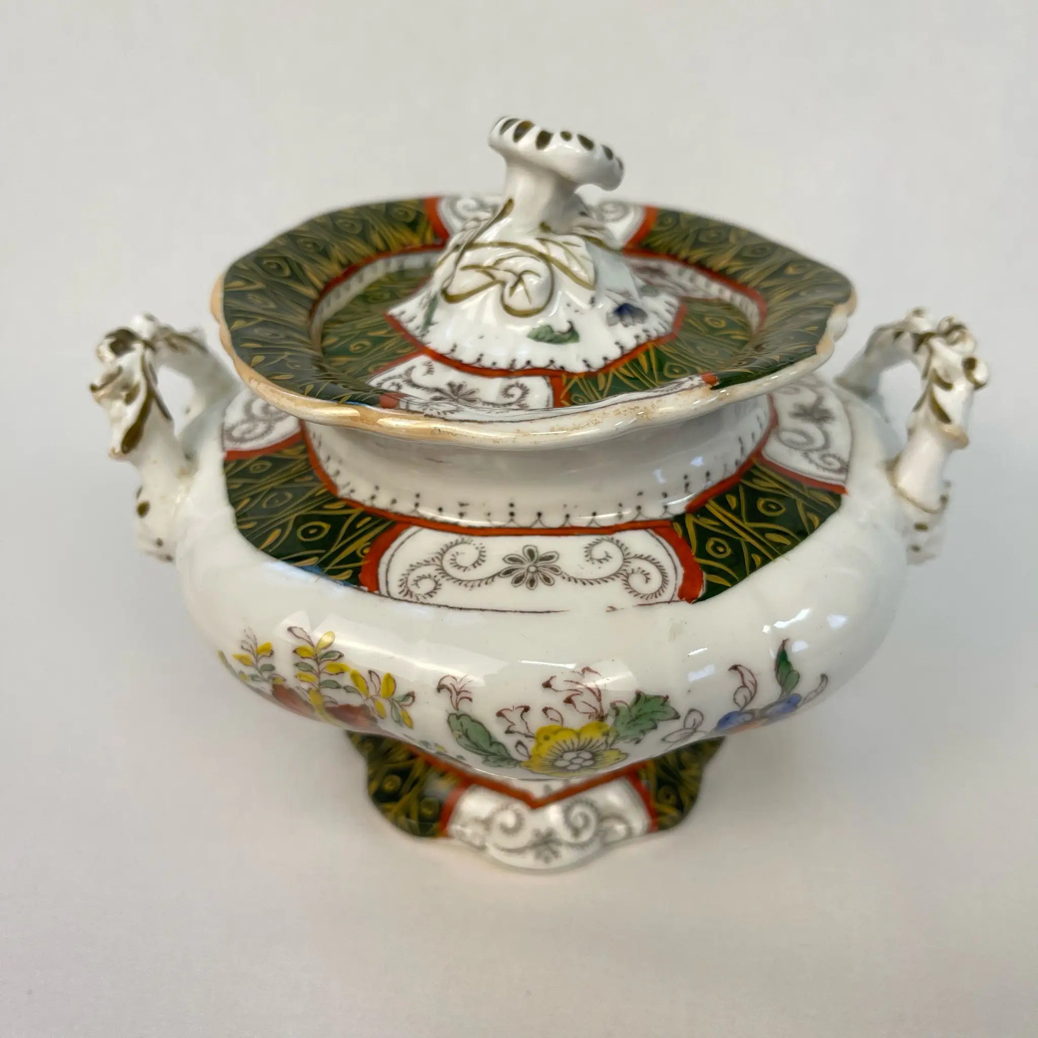 【アンティーク】 シュガーポット / ビクトリアン様式 / 19世紀 / イギリス / Famille Rose(ファミーユ・ローズ)モチーフ