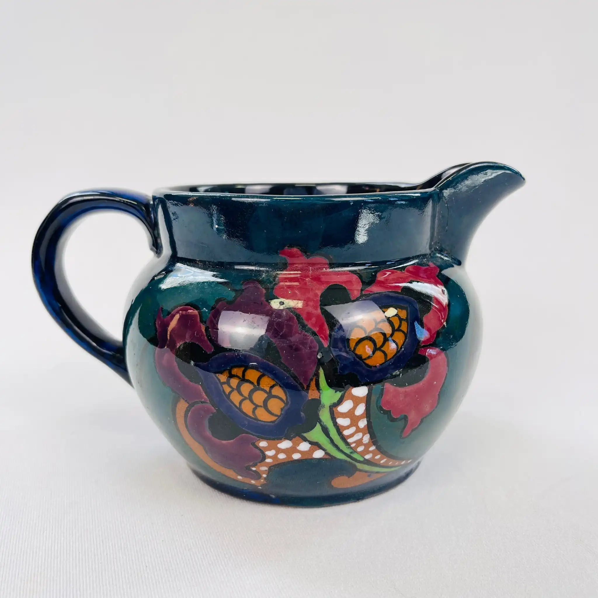 【アンティーク】 陶器製ピッチャー / Decoro England（デコロ・イングランド） / 1923年頃 / 陶器 / イギリス / 花鳥風月　ハンドペイント