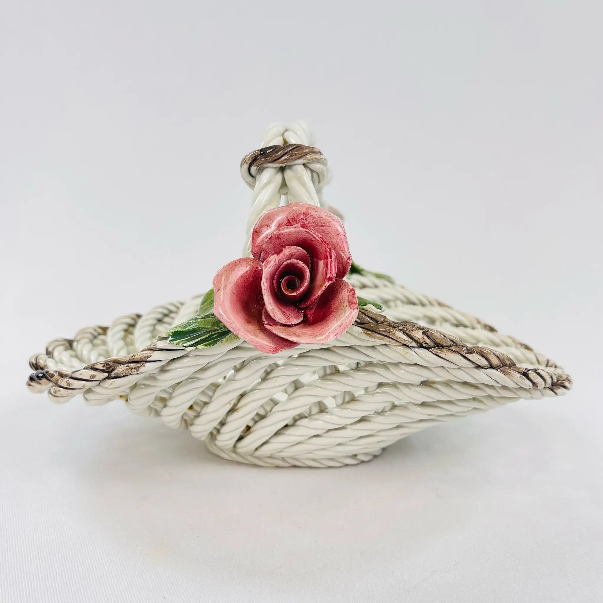 【リユース】 陶花バスケット / カポディモンテ様式 / 陶器 / イタリア