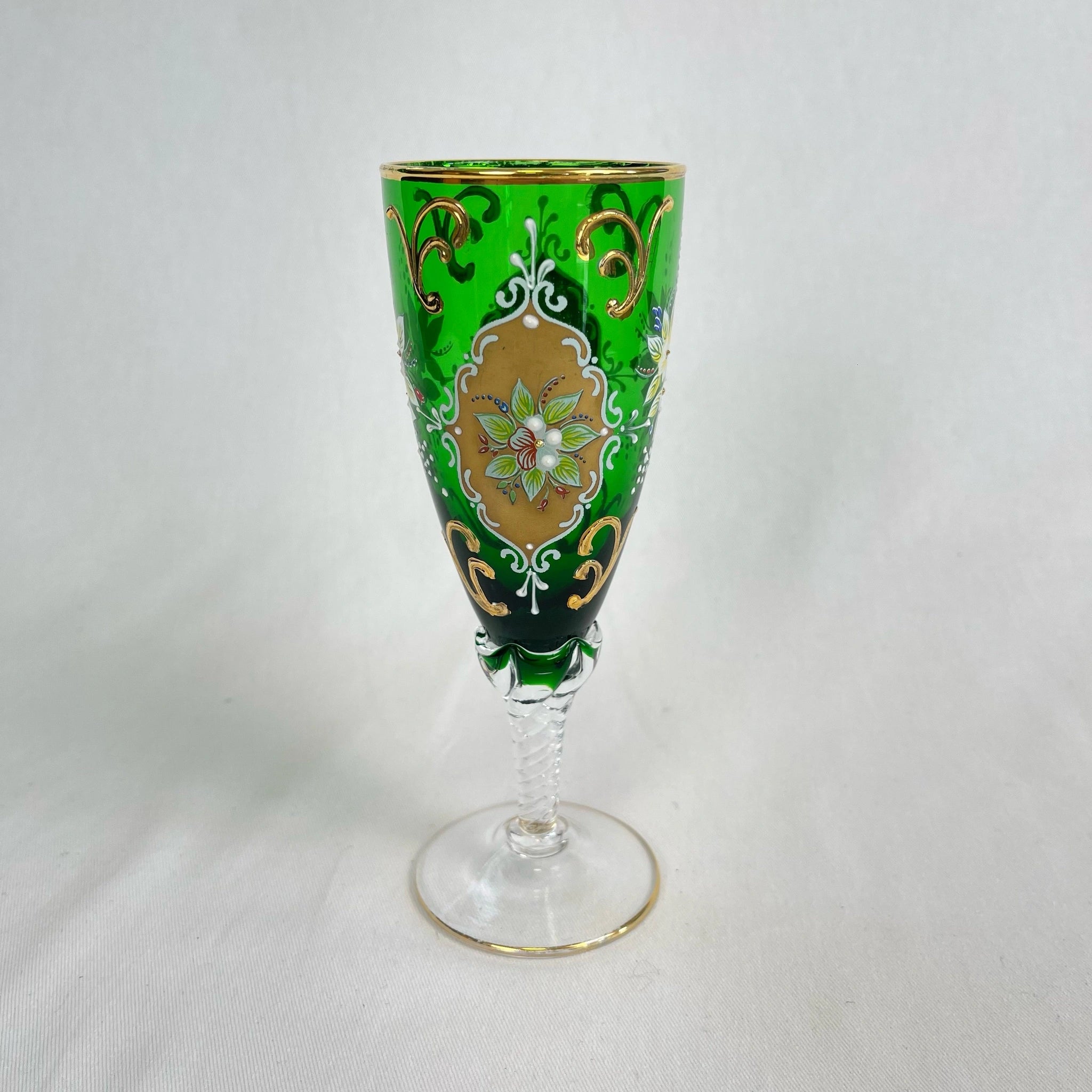 【リユース】 ベネチアングラス / ムラーノグラス / ソーダ石灰ガラス / イタリア / 金彩,花柄