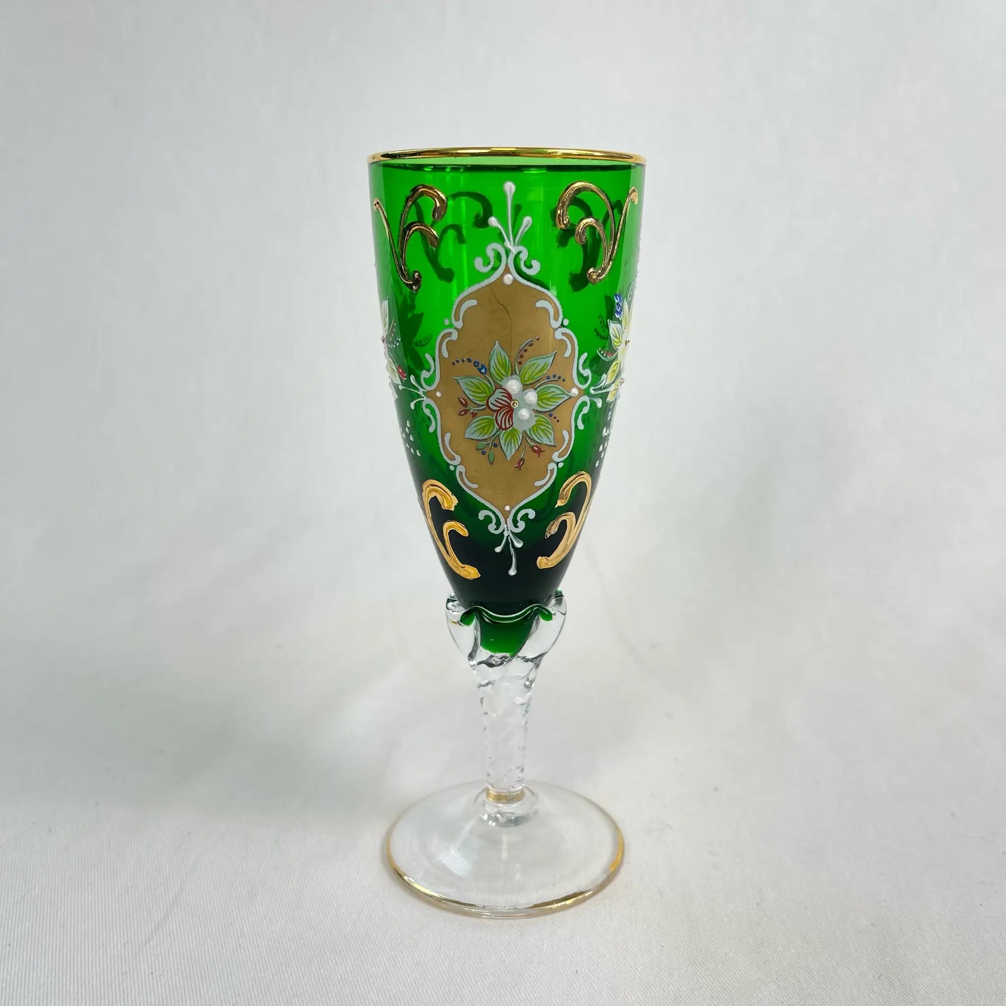 【リユース】 ベネチアングラス / ムラーノグラス / ソーダ石灰ガラス / イタリア / 金彩,花柄