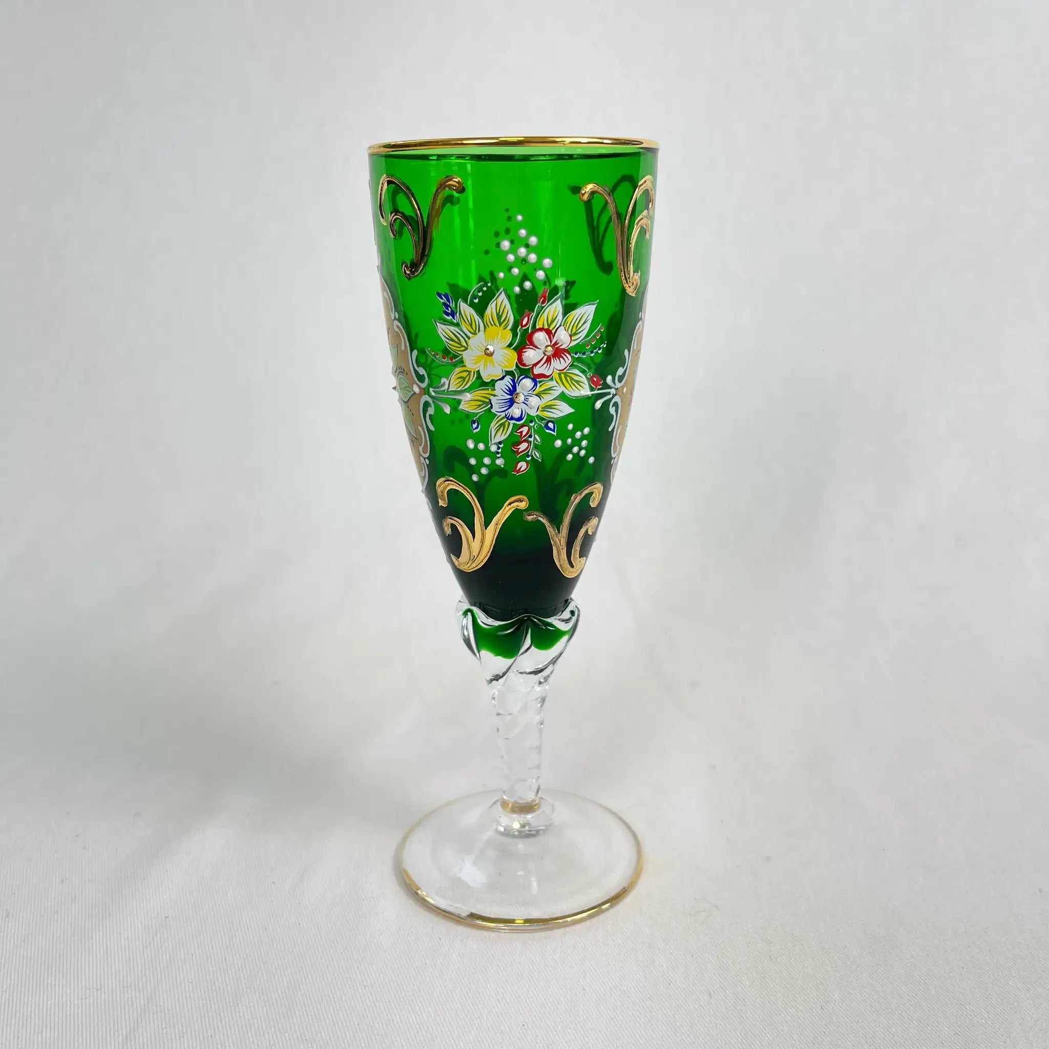 【リユース】 ベネチアングラス / ムラーノグラス / ソーダ石灰ガラス / イタリア / 金彩,花柄