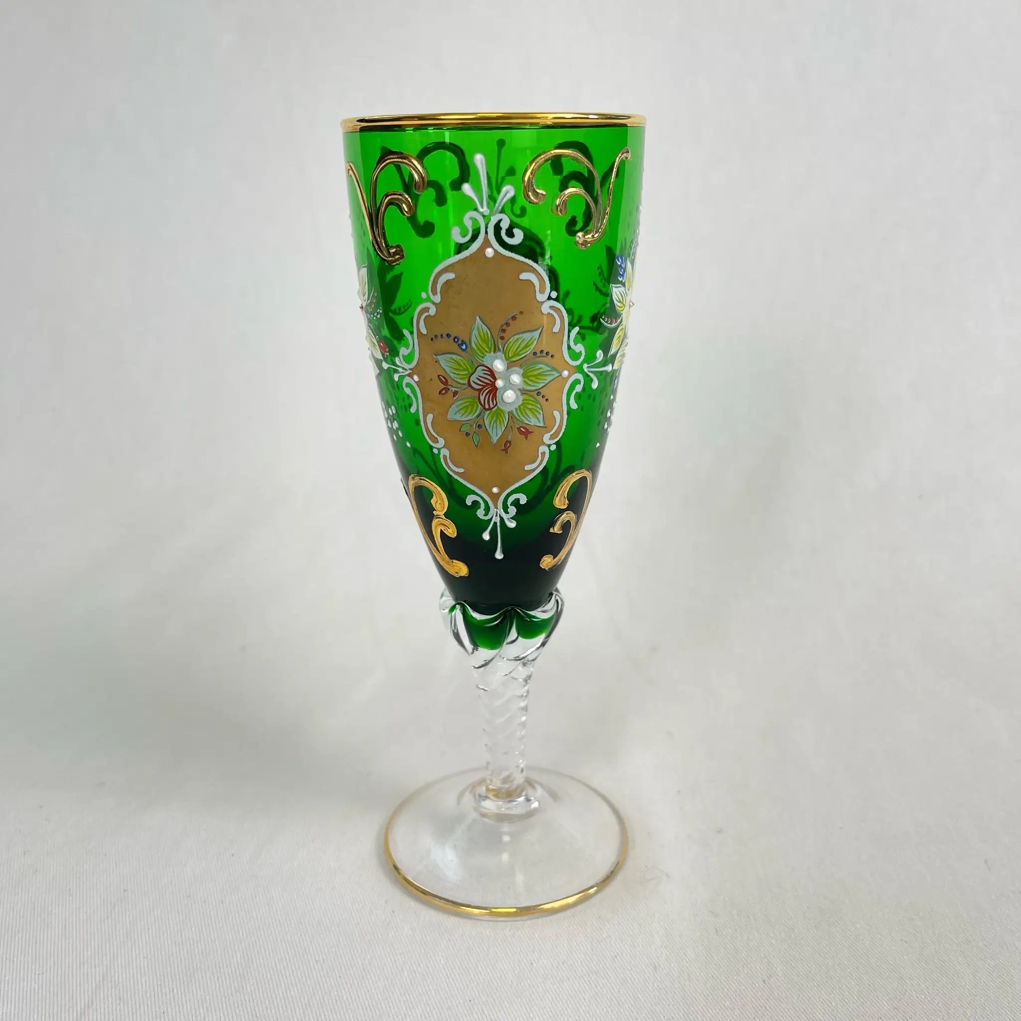 【リユース】 ベネチアングラス / ムラーノグラス / ソーダ石灰ガラス / イタリア / 金彩,花柄