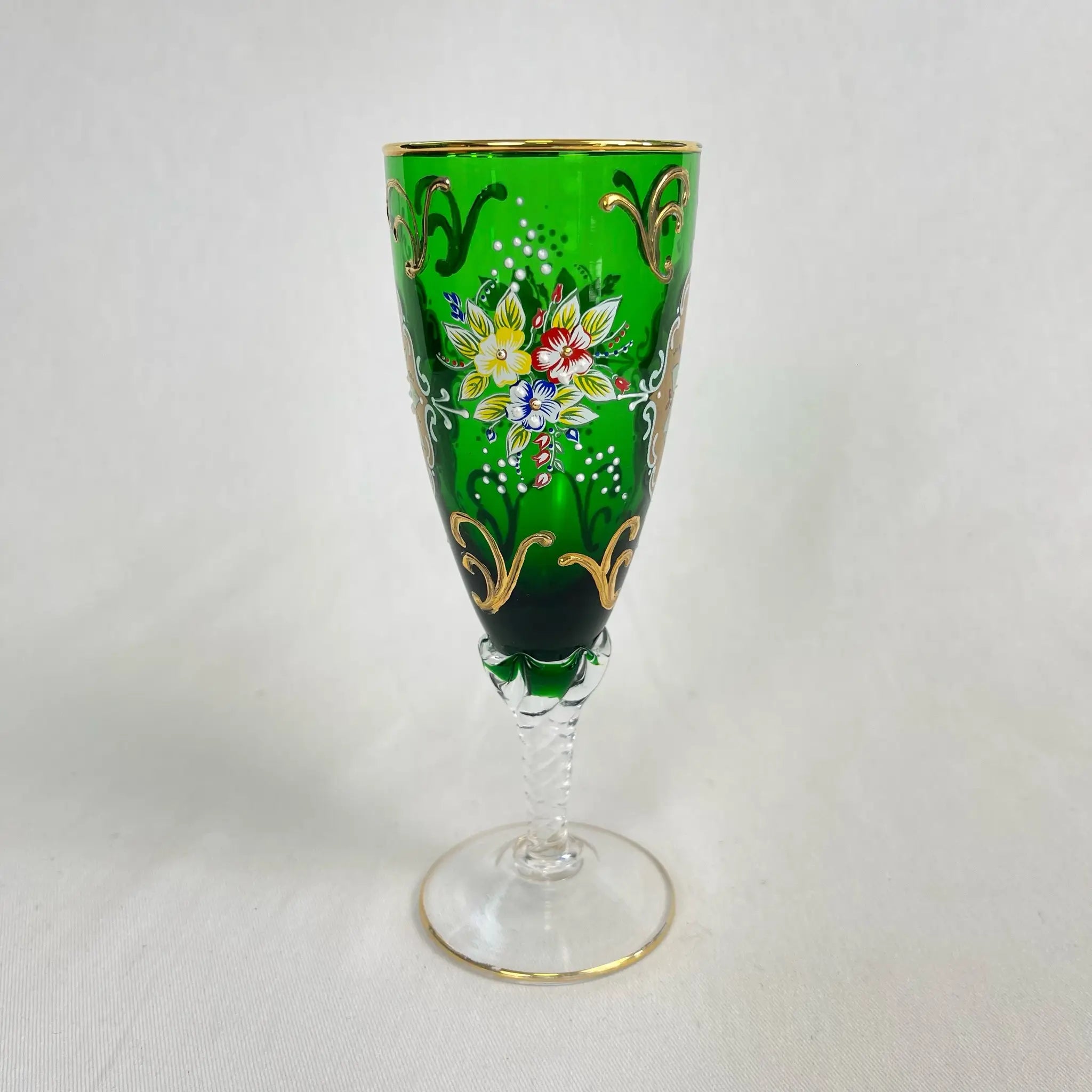 【リユース】 ベネチアングラス / ムラーノグラス / ソーダ石灰ガラス / イタリア / 金彩,花柄