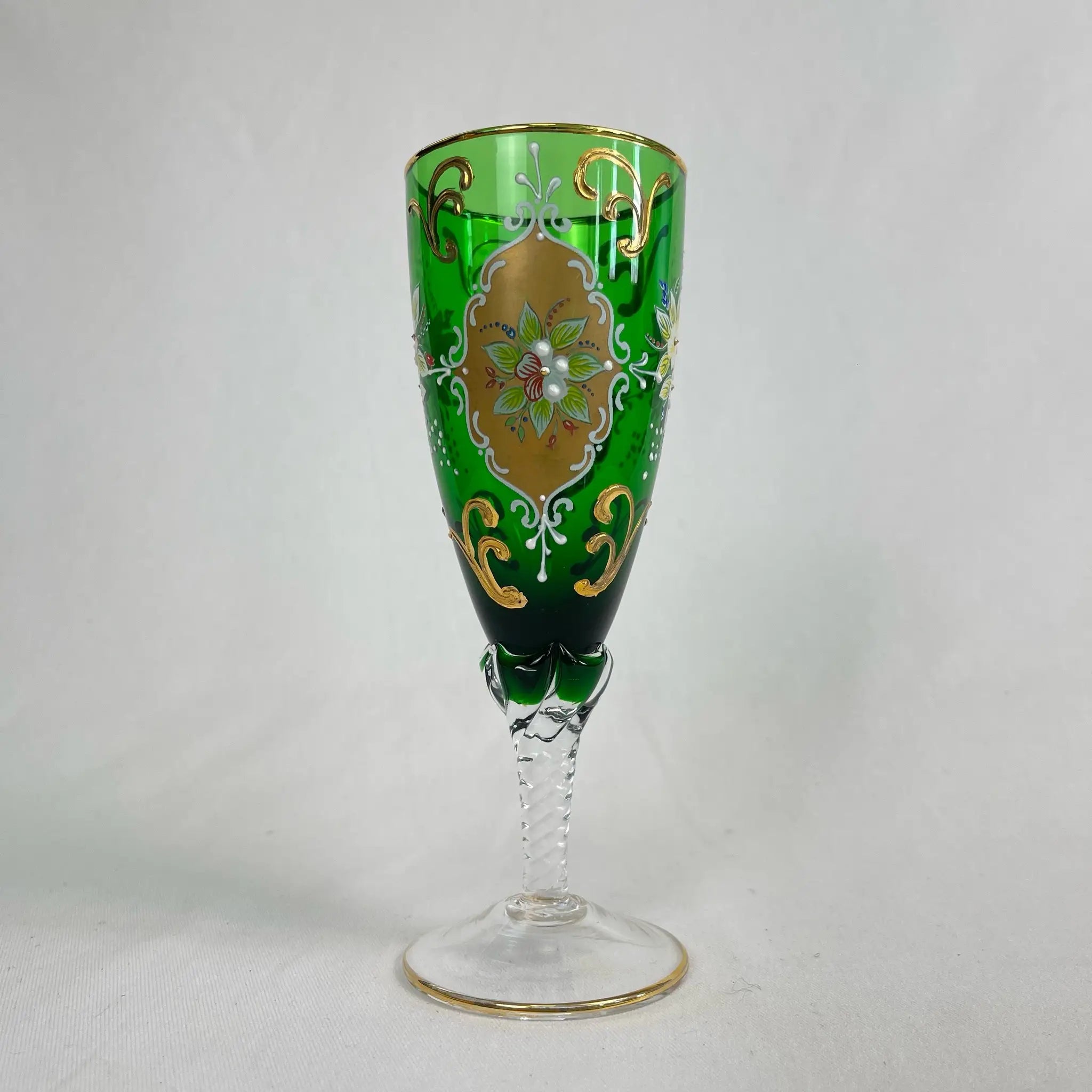 【リユース】 ベネチアングラス / ムラーノグラス / ソーダ石灰ガラス / イタリア / 金彩,花柄