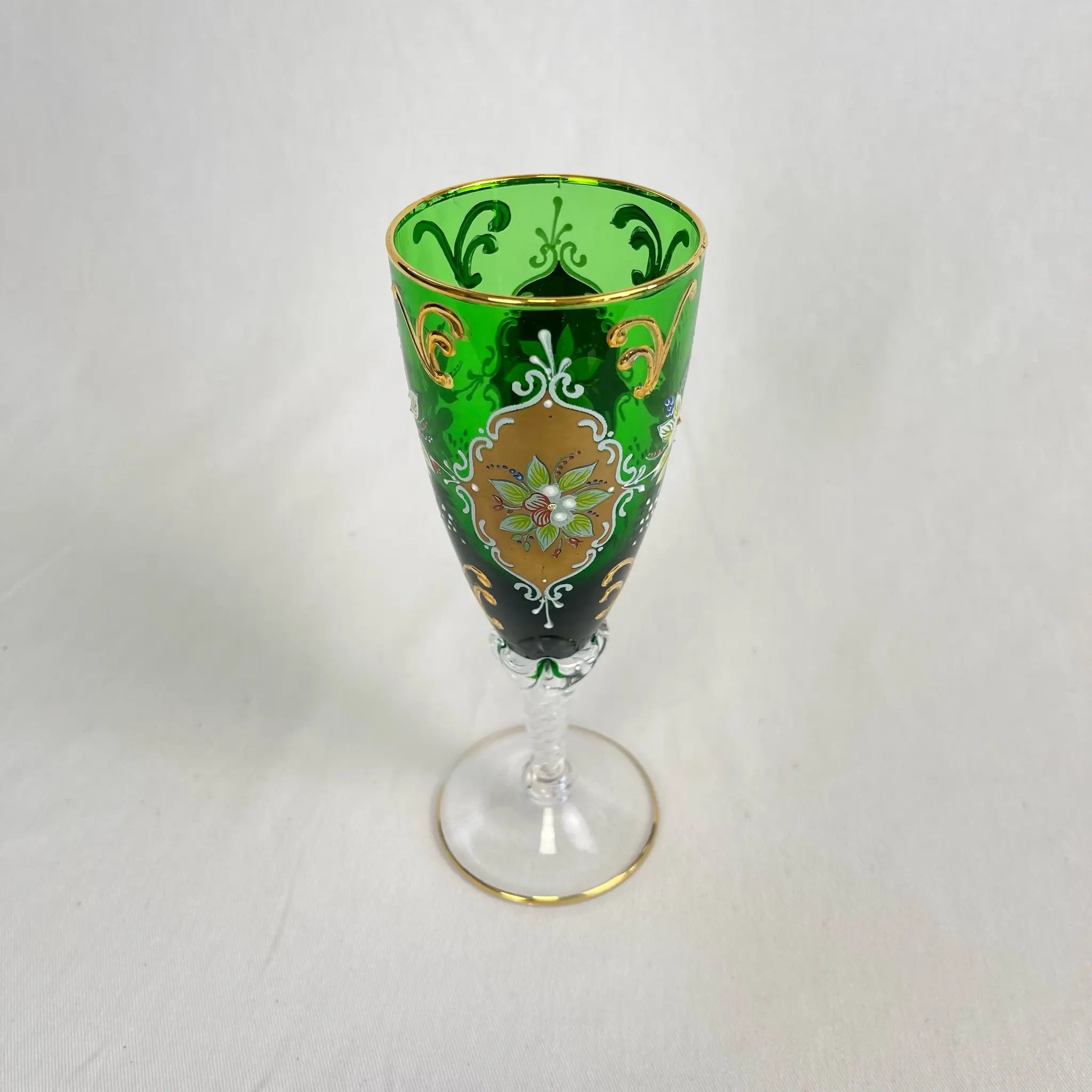 【リユース】 ベネチアングラス / ムラーノグラス / ソーダ石灰ガラス / イタリア / 金彩,花柄