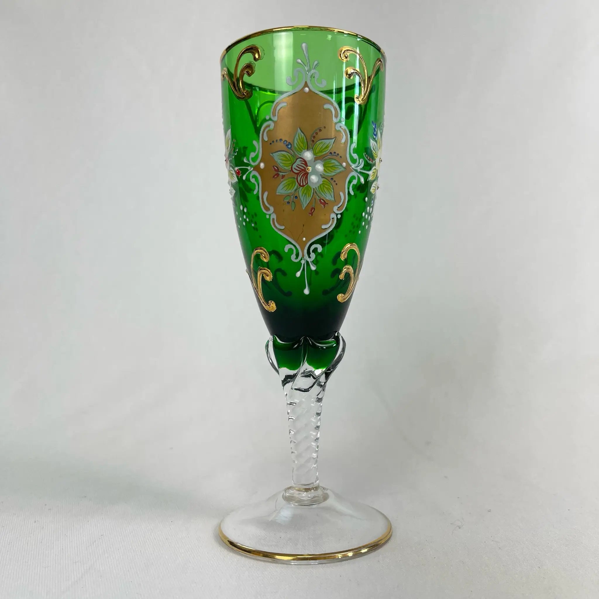 【リユース】 ベネチアングラス / ムラーノグラス / ソーダ石灰ガラス / イタリア / 金彩,花柄