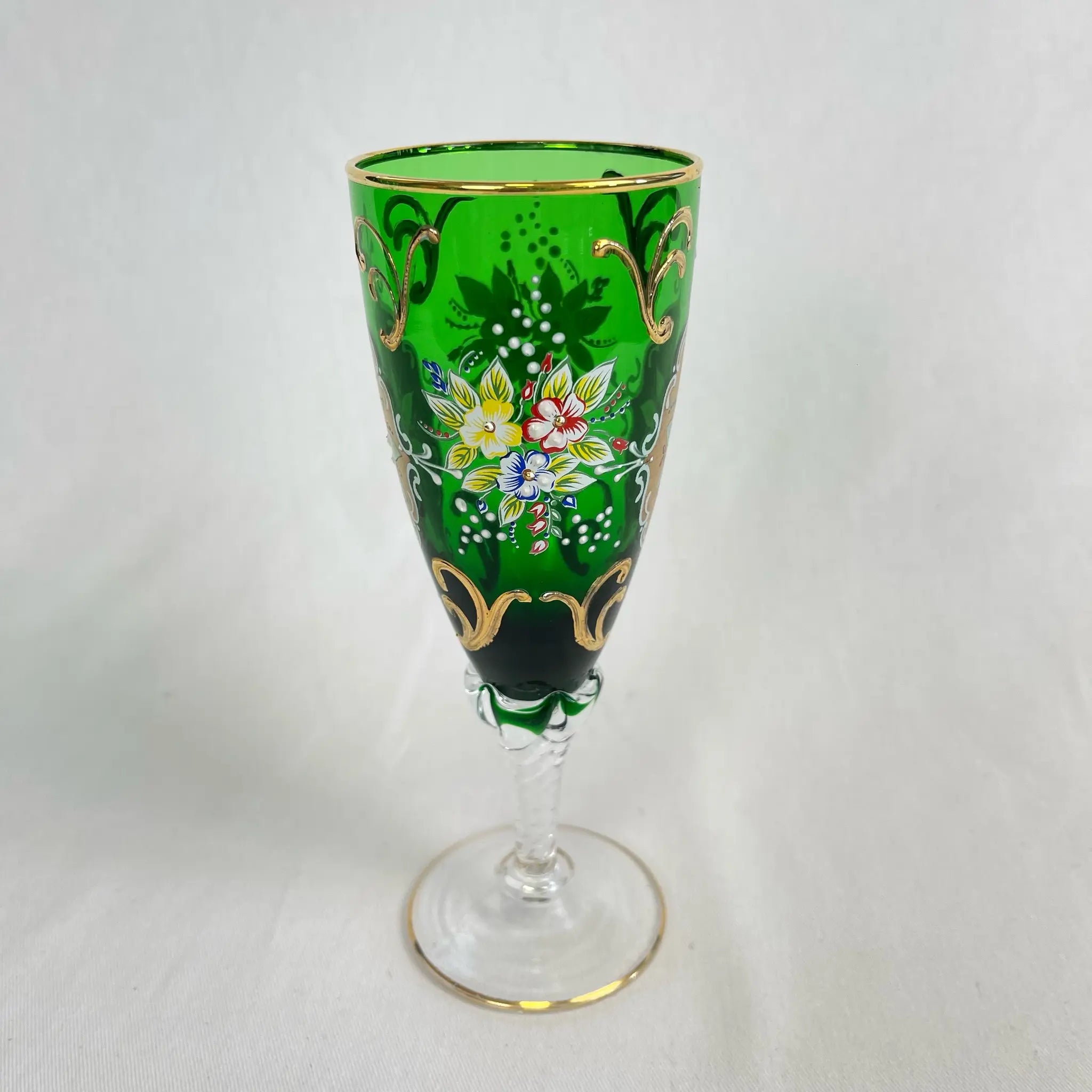 【リユース】 ベネチアングラス / ムラーノグラス / ソーダ石灰ガラス / イタリア / 金彩,花柄