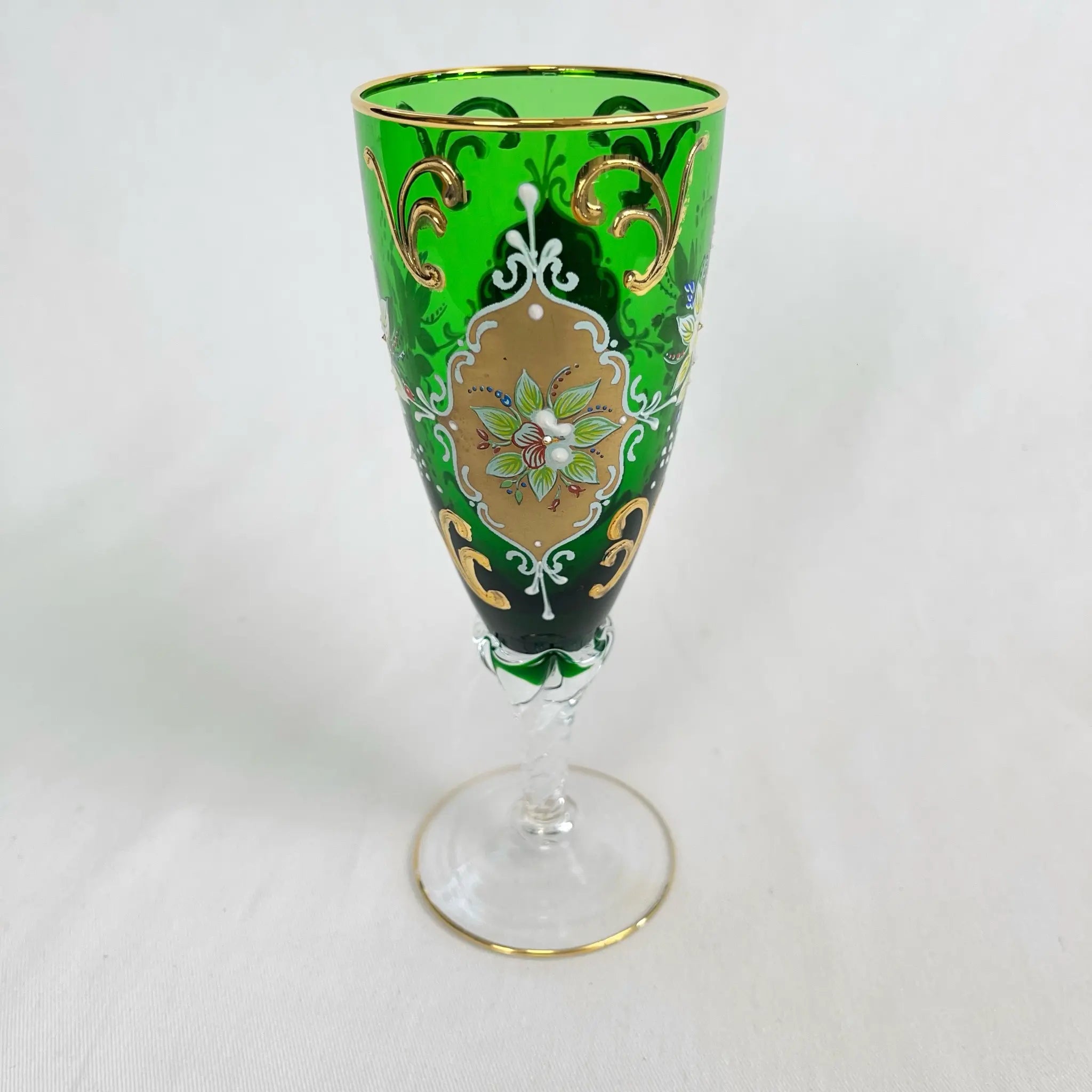 【リユース】 ベネチアングラス / ムラーノグラス / ソーダ石灰ガラス / イタリア / 金彩,花柄