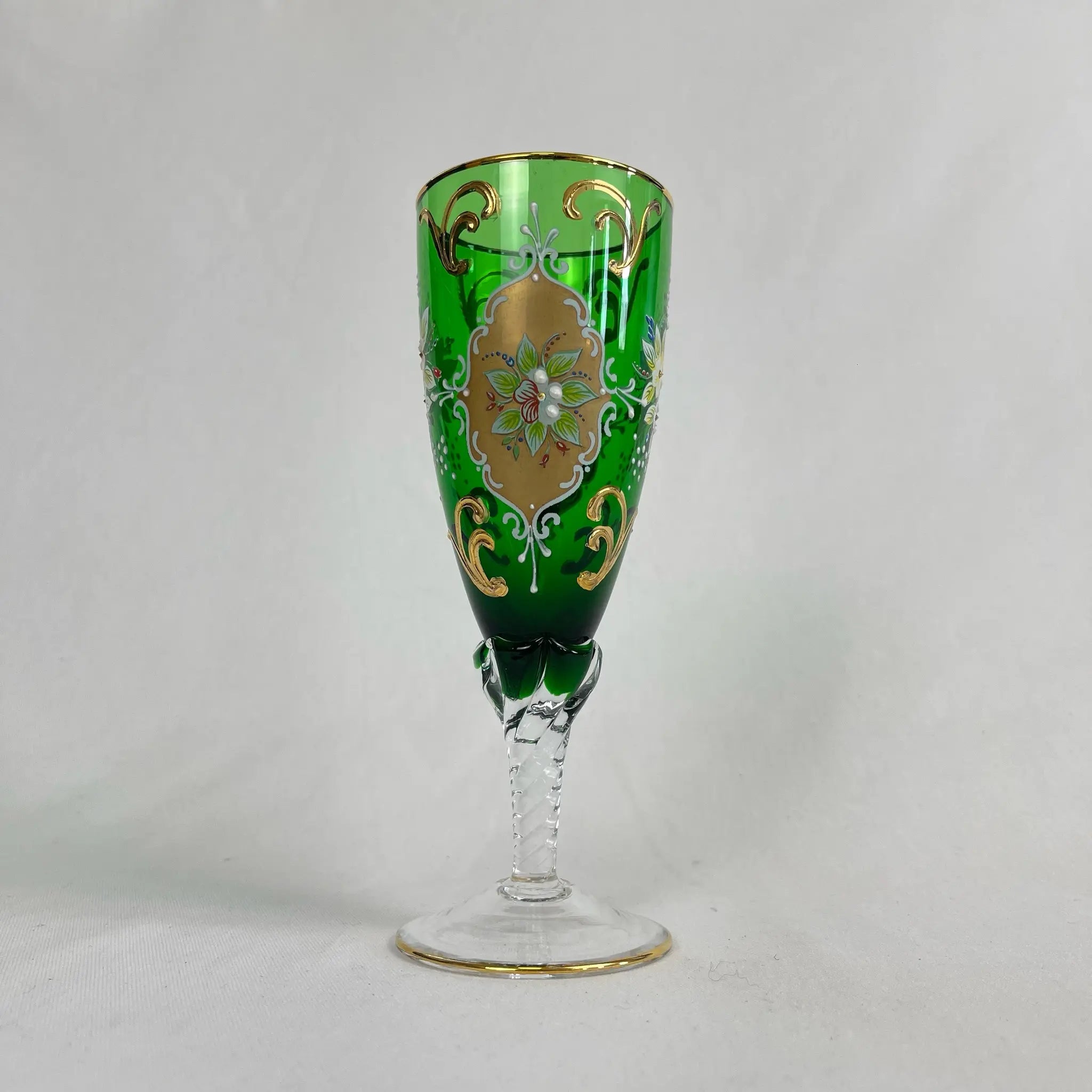 【リユース】 ベネチアングラス / ムラーノグラス / ソーダ石灰ガラス / イタリア / 金彩,花柄