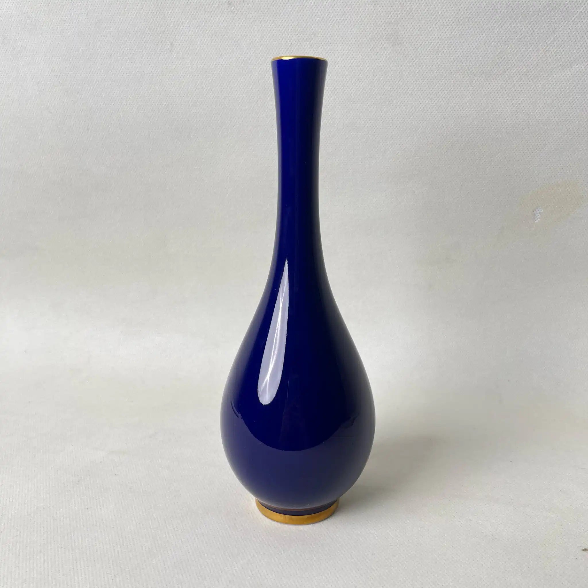 【リユース】 一輪挿し(花瓶） / 香蘭社 / 鶴首型 瑠璃色 / 磁器 / 日本 / 箱付き