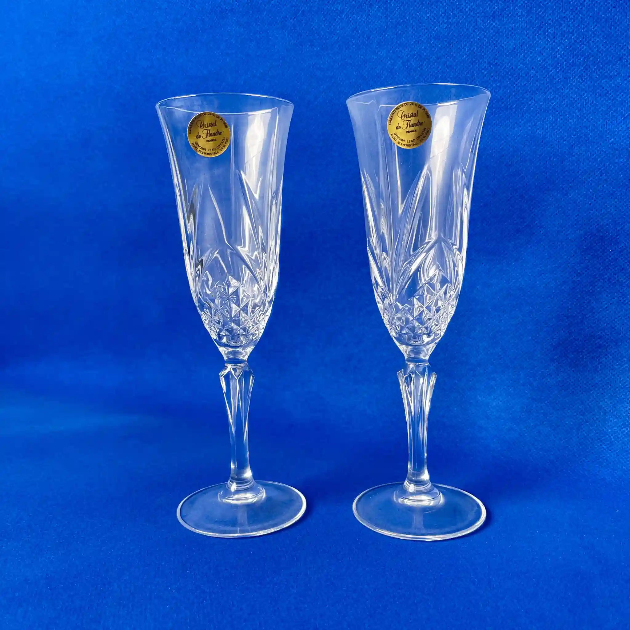 【リユース】 シャンパングラス 2P / Cristal de Flandre (クリスタル・ド・フランドル) / クリスタルガラス / フランス / 酸化鉛24％配合