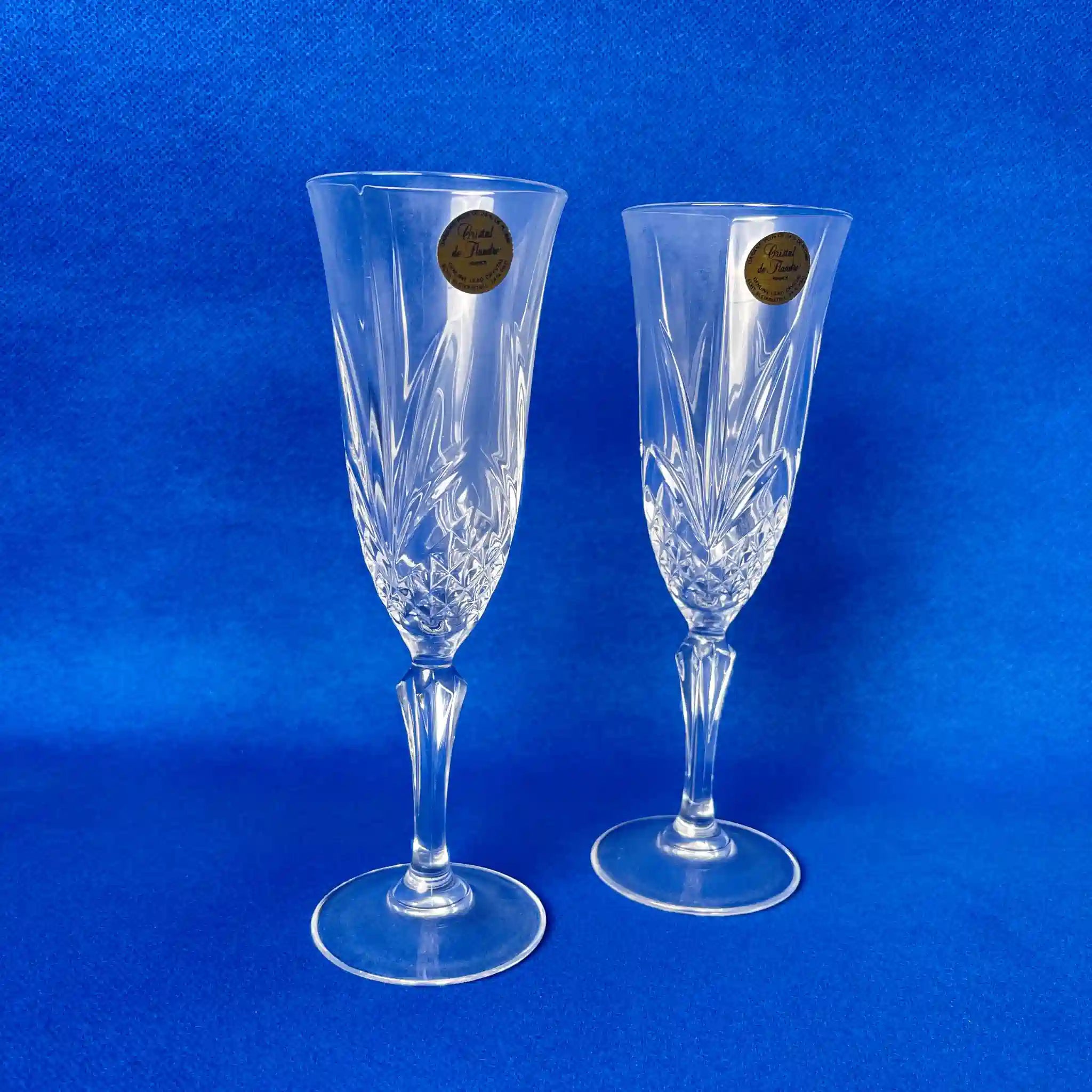 【リユース】 シャンパングラス 2P / Cristal de Flandre (クリスタル・ド・フランドル) / クリスタルガラス / フランス / 酸化鉛24％配合