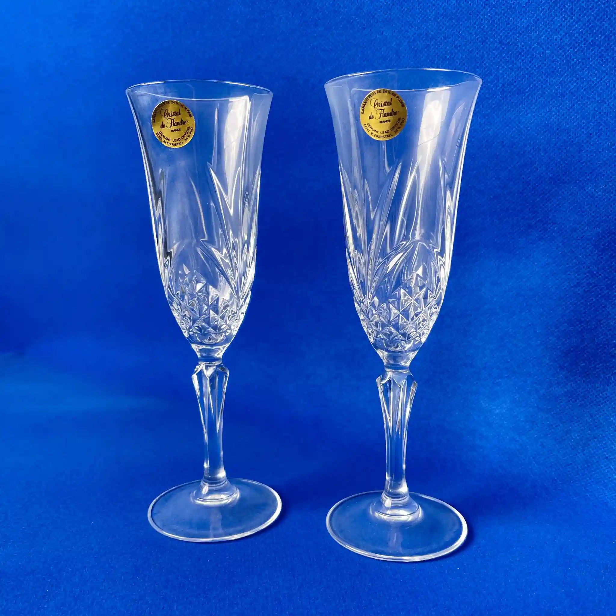 【リユース】 シャンパングラス 2P / Cristal de Flandre (クリスタル・ド・フランドル) / クリスタルガラス / フランス / 酸化鉛24％配合