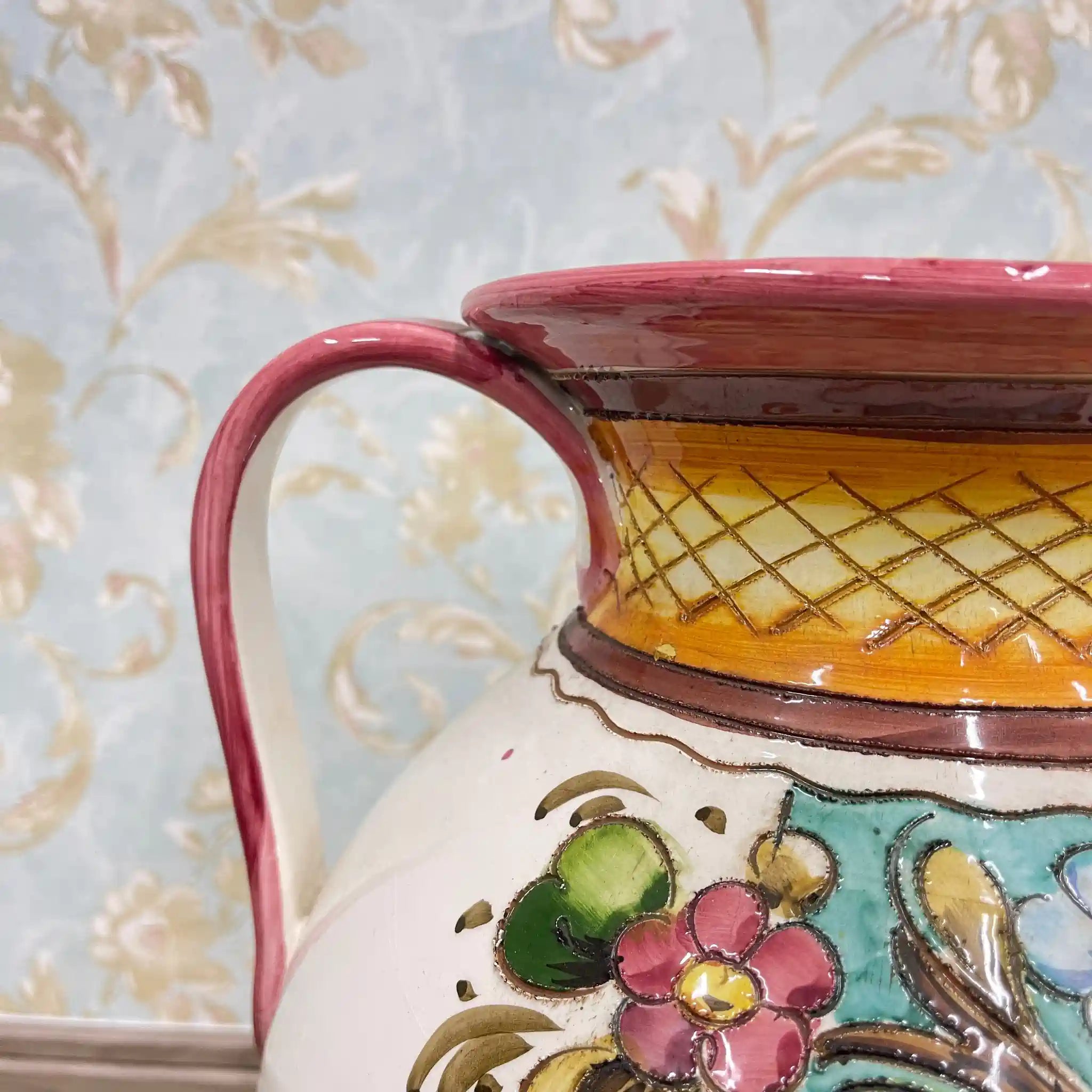 陶器製 花かご イタリア製ハンドペイント 陶器 イタリア製 花かご 陶花