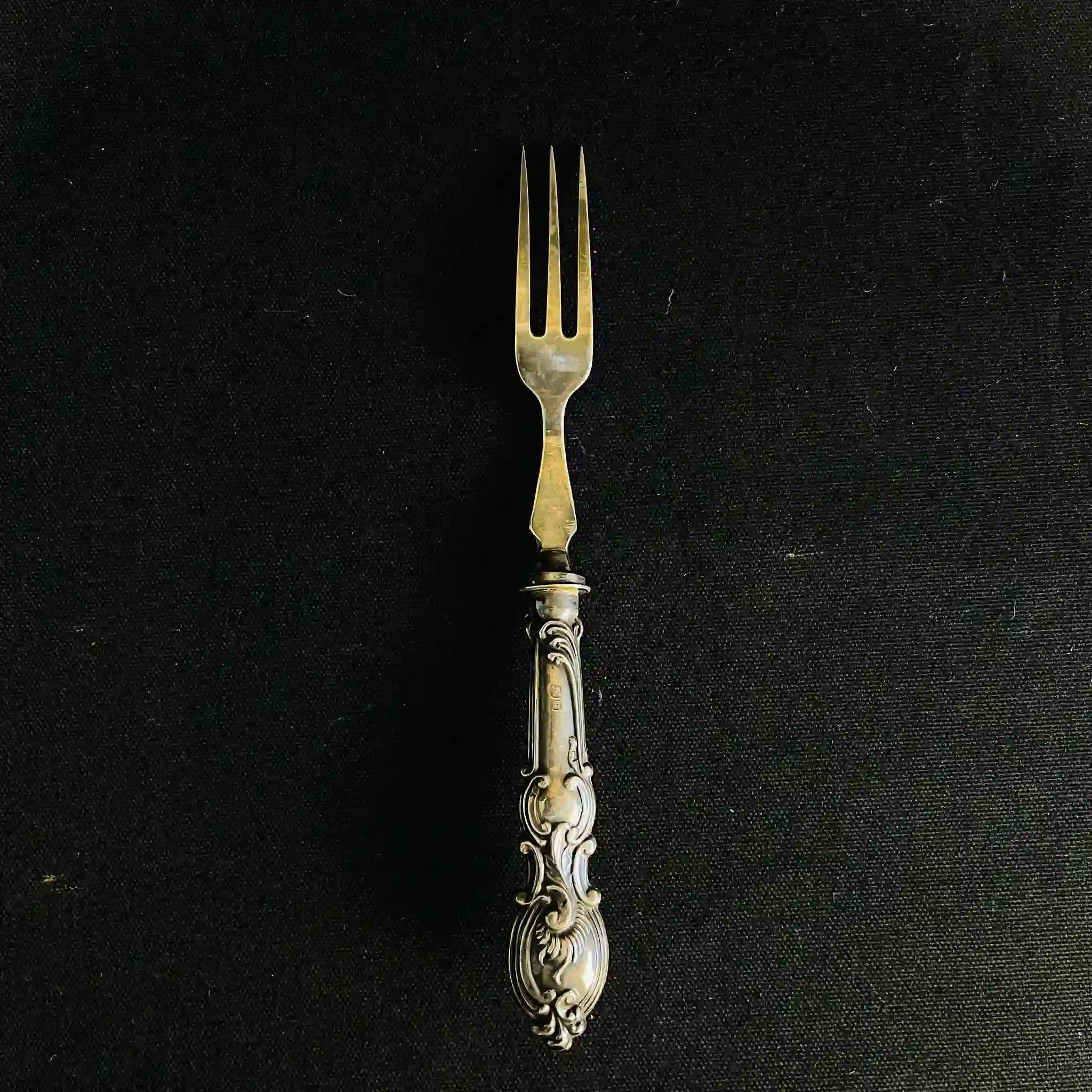 [Antique] Collection of 8 knives and 21 forks with silver handles and copper blades /